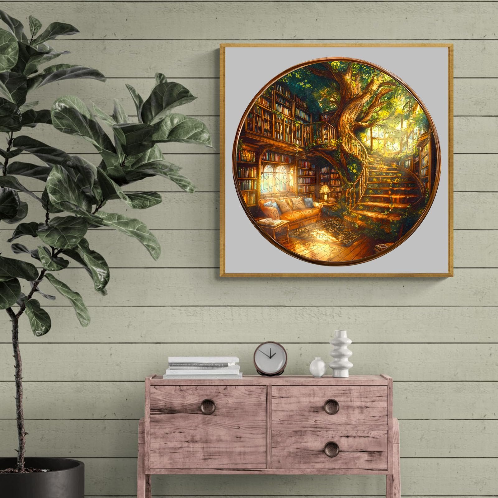 Дерев'яний пазл Charming Bookstore 300 деталей Унікальні нерегулярні форми Фігурки тварин (34 x 34 см), фото №7