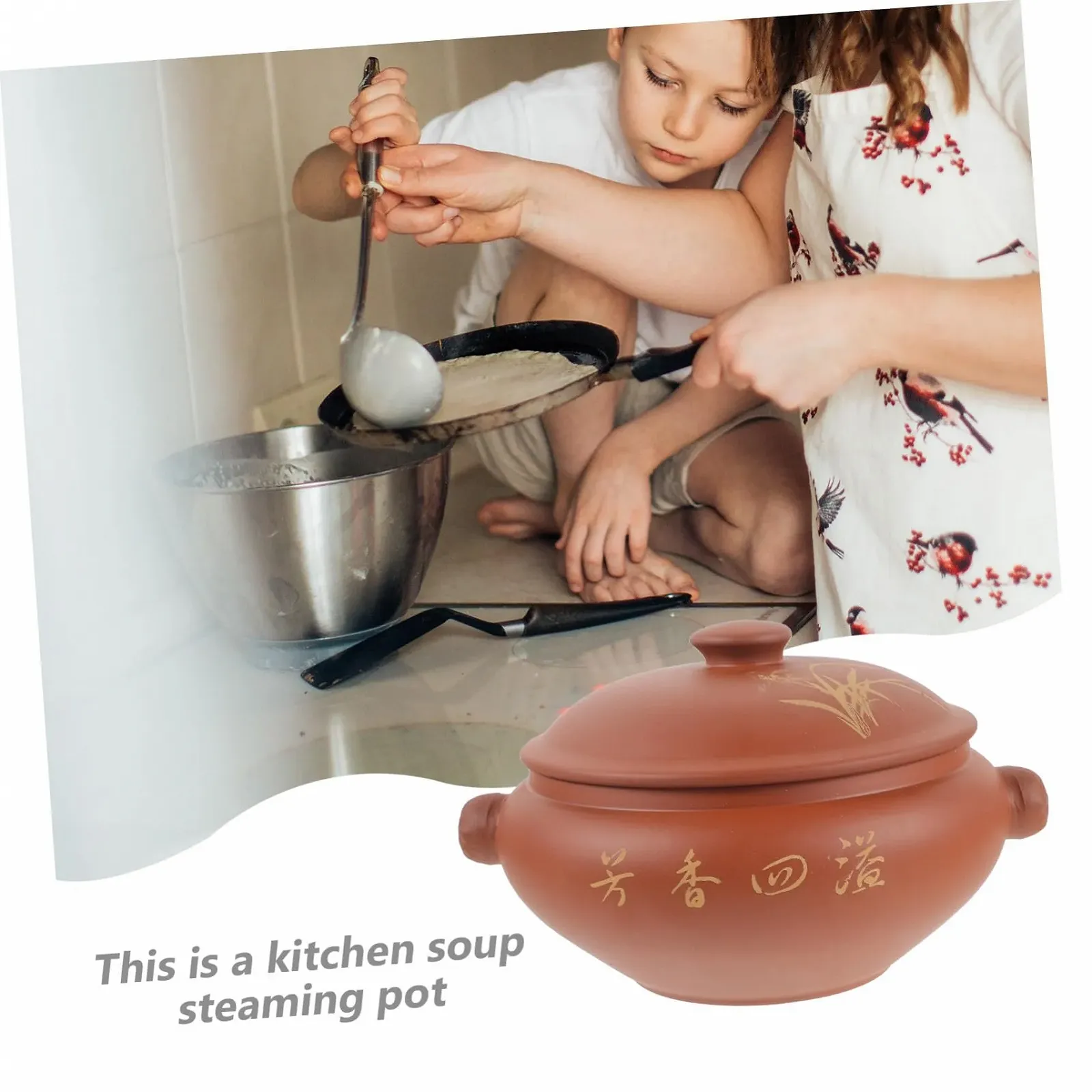 Керамічна пароварка TOYANDONA глиняна каструля з кришкою для м'яса та курки багатофункціональна, фото №4