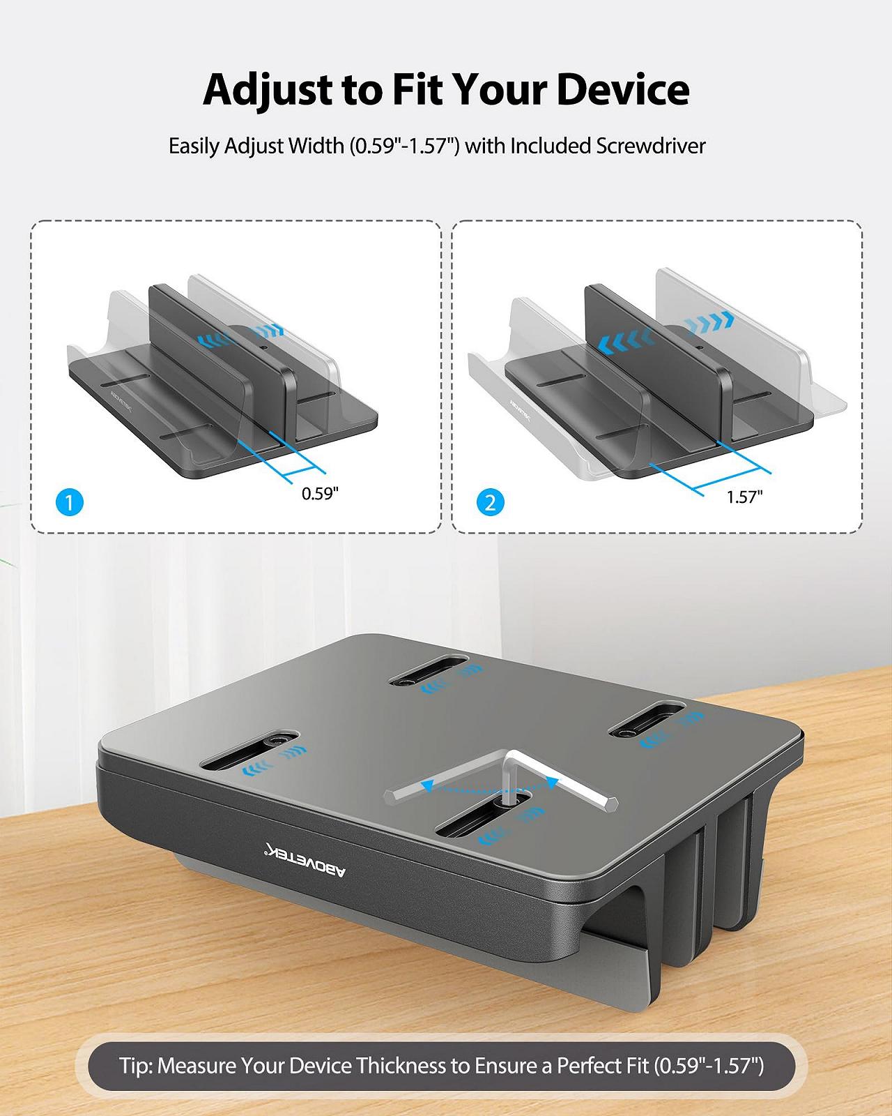 Вертикальная Подставка для Ноутбука AboveTEK, Держатель для Ноутбуков до 17.3 дюймов, Алюминиевая Подставка для Ноутбука 4 в 1, 3 Слота Нескользящие Силиконовые Ручки для MacBook/Ноутбука/iPad/Планшета/Телефона, Серый, фото №4