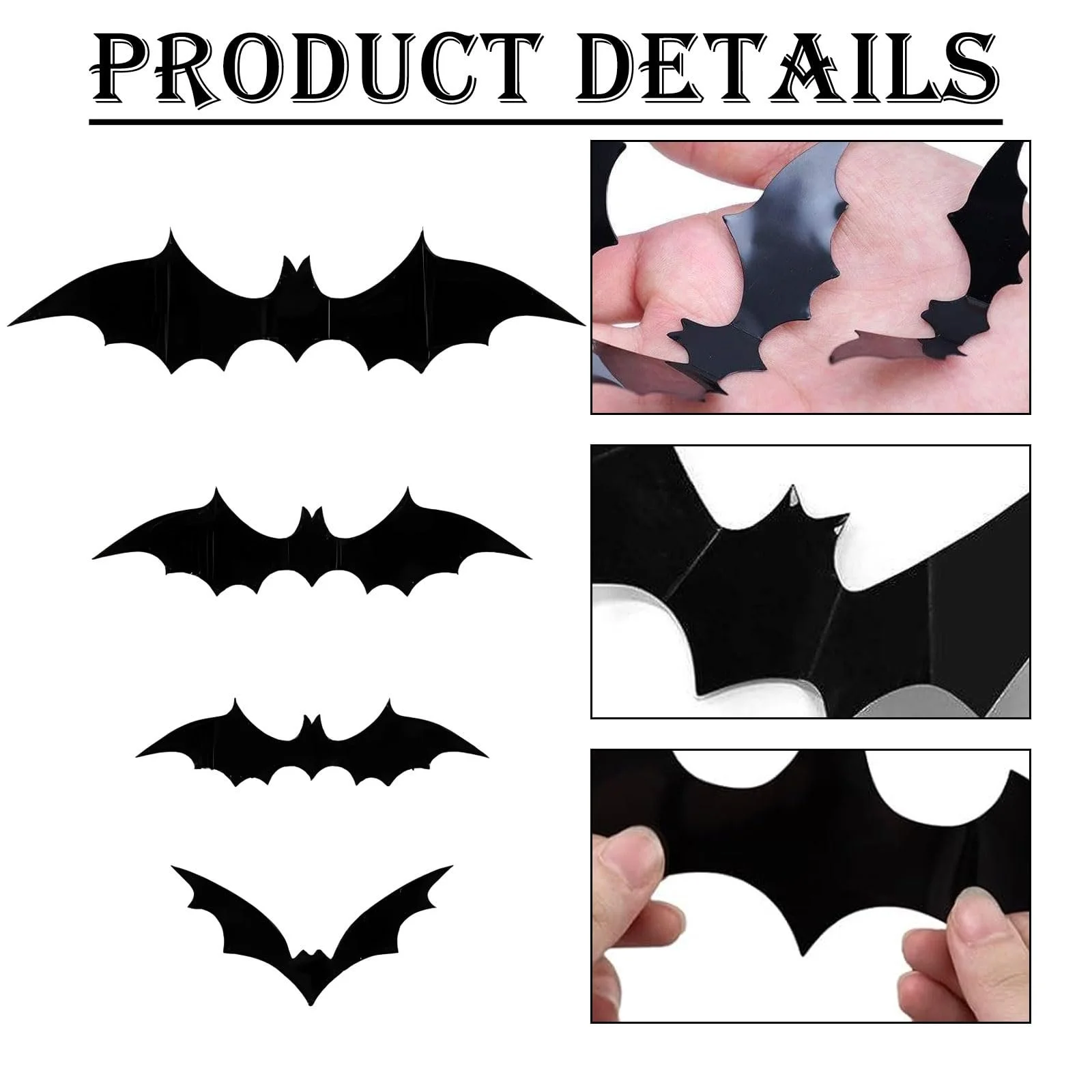 Наклейки на стіну Декор на Хелловін Набір 120 шт. 3D Кажани 4 розміри, фото №6