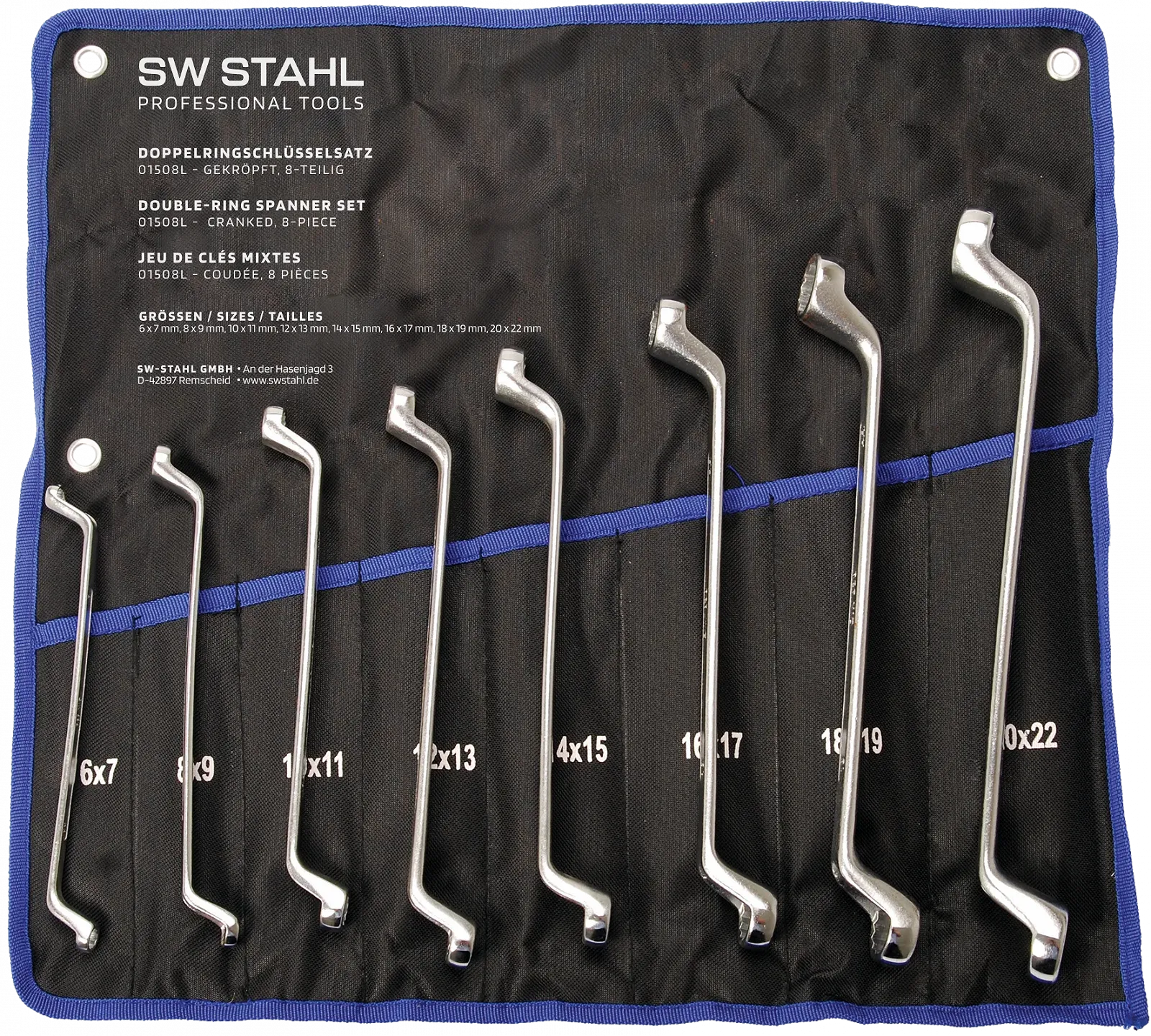 Набор двойных накидных ключей SW-STAHL 01508L 6-22 мм коленчатых 8 предметов, фото №1