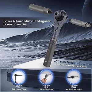 Набір магнітних реверсивних викруток Saker Tool 40 в 1 з кульовим шарніром 180° та бітами S2 для електроніки synthetic.ua - Фото 1