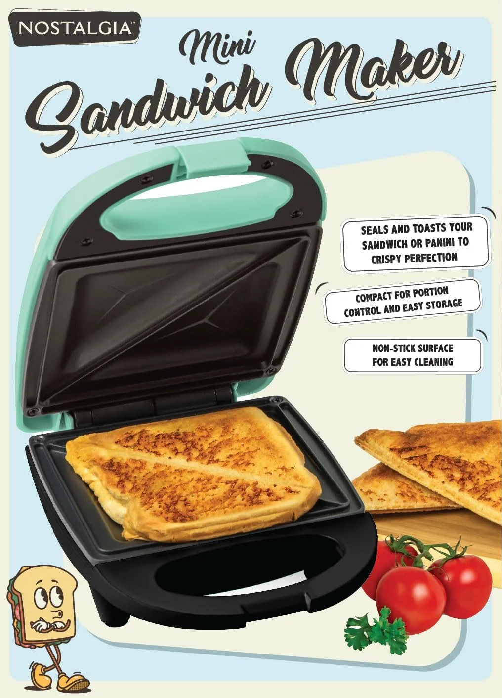 Сэндвичница Nostalgia MyMini Персональный Зеленый мятный, фото №4 Сэндвичница Nostalgia MyMini Персональный Зеленый мятный, фото №4