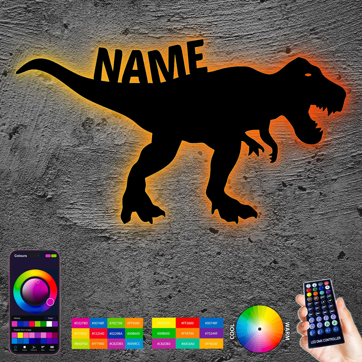 Іграшка Leon Folien Динозавр T Rex RGB LED декор Персоналізований, фото №1