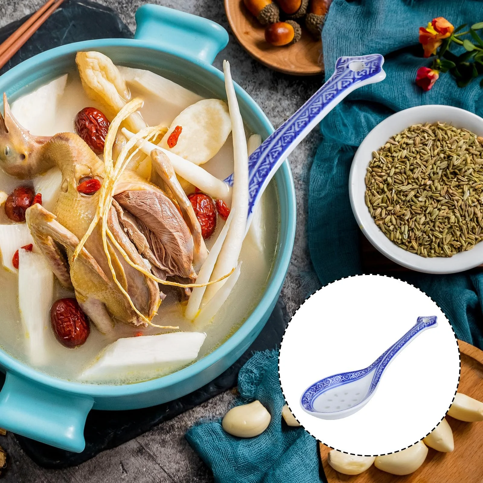 Велика порцелянова супова ложка з довгою ручкою Традиційна азіатська, фото №3 Велика порцелянова супова ложка з довгою ручкою Традиційна азіатська, фото №3