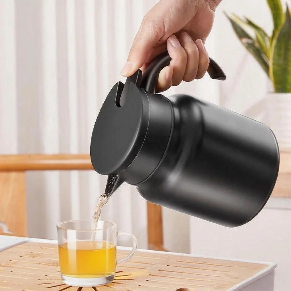 Кофейник RANJIMA 1000 мл, Термокофейник, Черный термос-колба со вставкой-фильтром, Чайник из нержавеющей стали с двойными стенками для горячих напитков, Изолированный кувшин для кофе, чая, молока, фото №5