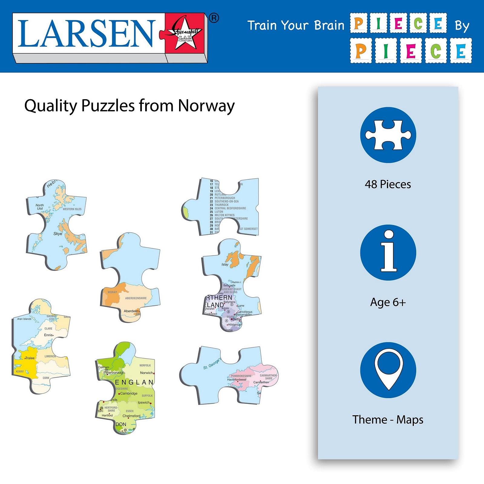 Пазл Larsen Puzzles K18-GB Політична карта Великобританії та Ірландії рамковий дитячий 48 елементів, фото №3