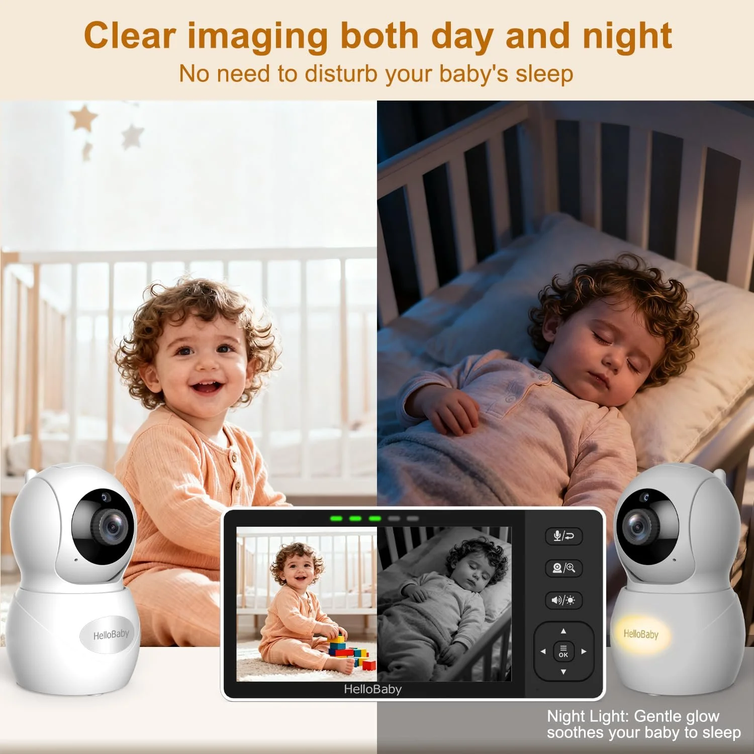 Відеоняня HelloBaby 5.5" 720P 320° Pan 120° Tilt 4000 мАг нічне бачення, фото №8