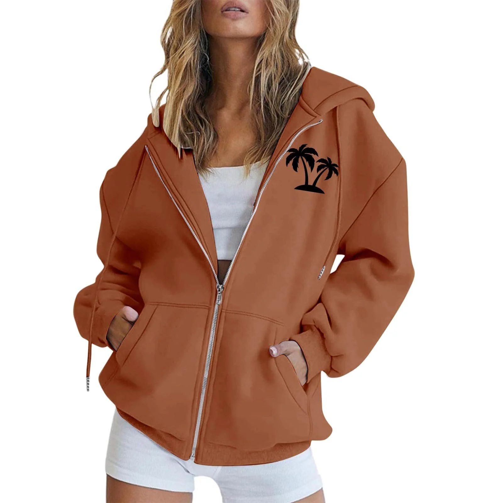 Женская Куртка CCOOfhhc Y2k Толстовка на молнии Однотонная, фото №1