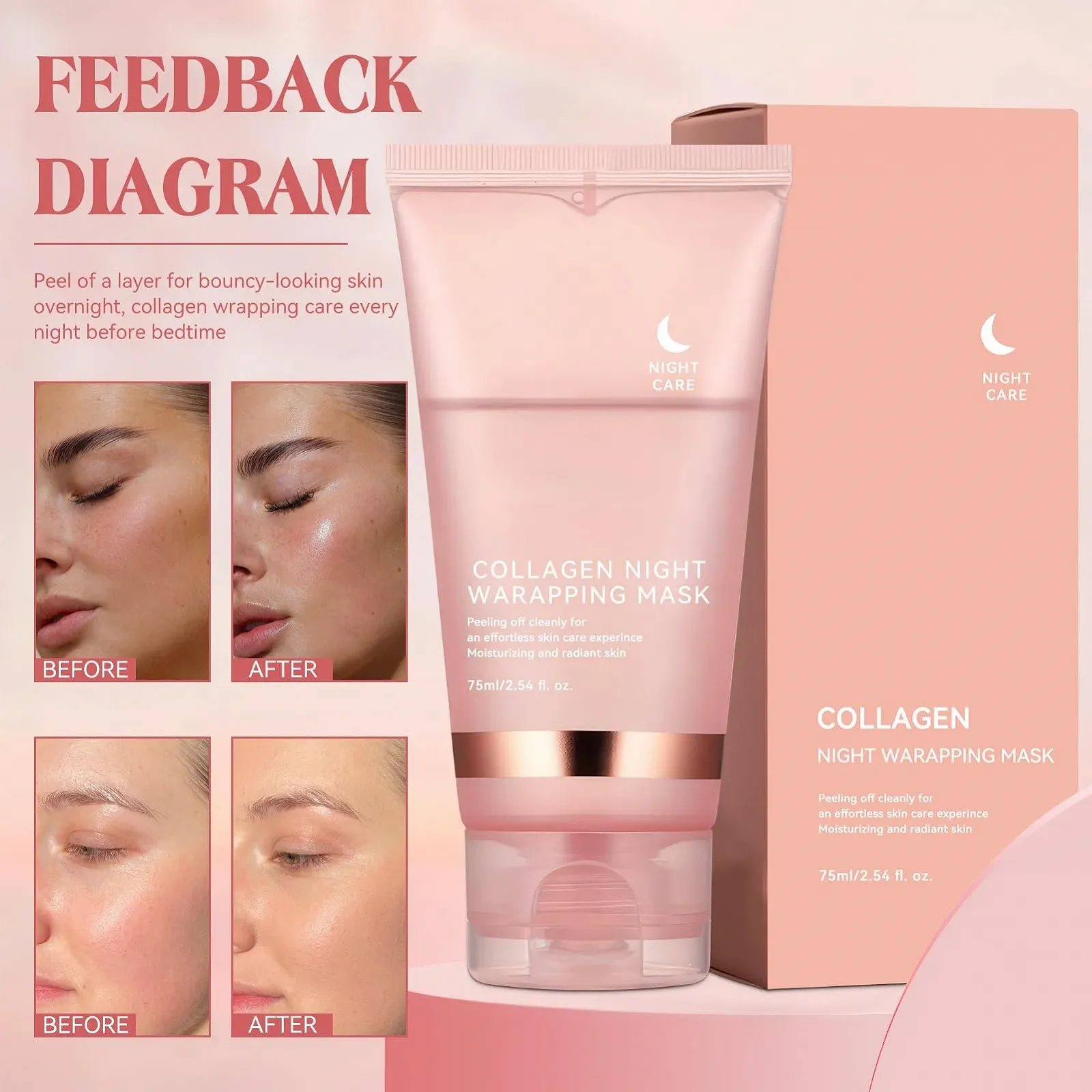 Ночная маска для лица с коллагеном Collagen, маска для лица, органическая маска для лица с коллагеном, маска-пленка для сияющей кожи, глубокая эффективная маска для лица, корейский уход за кожей, 1 шт в упаковке, фото №5