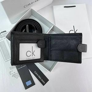 Мужской подарочный набор Calvin Klein черный кожаный ремень и кошелек на застежке synthetic.ua - Фото 1