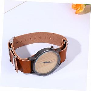 Дерев'яний годинник LIFKOME з шкіряним ремінцем synthetic.ua - Фото 1