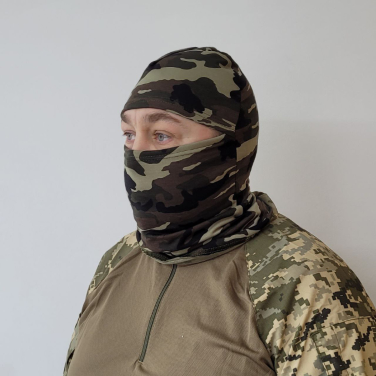 Балаклава тактическая двунитка вискозная ВСУ ЗСУ Камуфляж 1065 7252 зеленая, фото №1