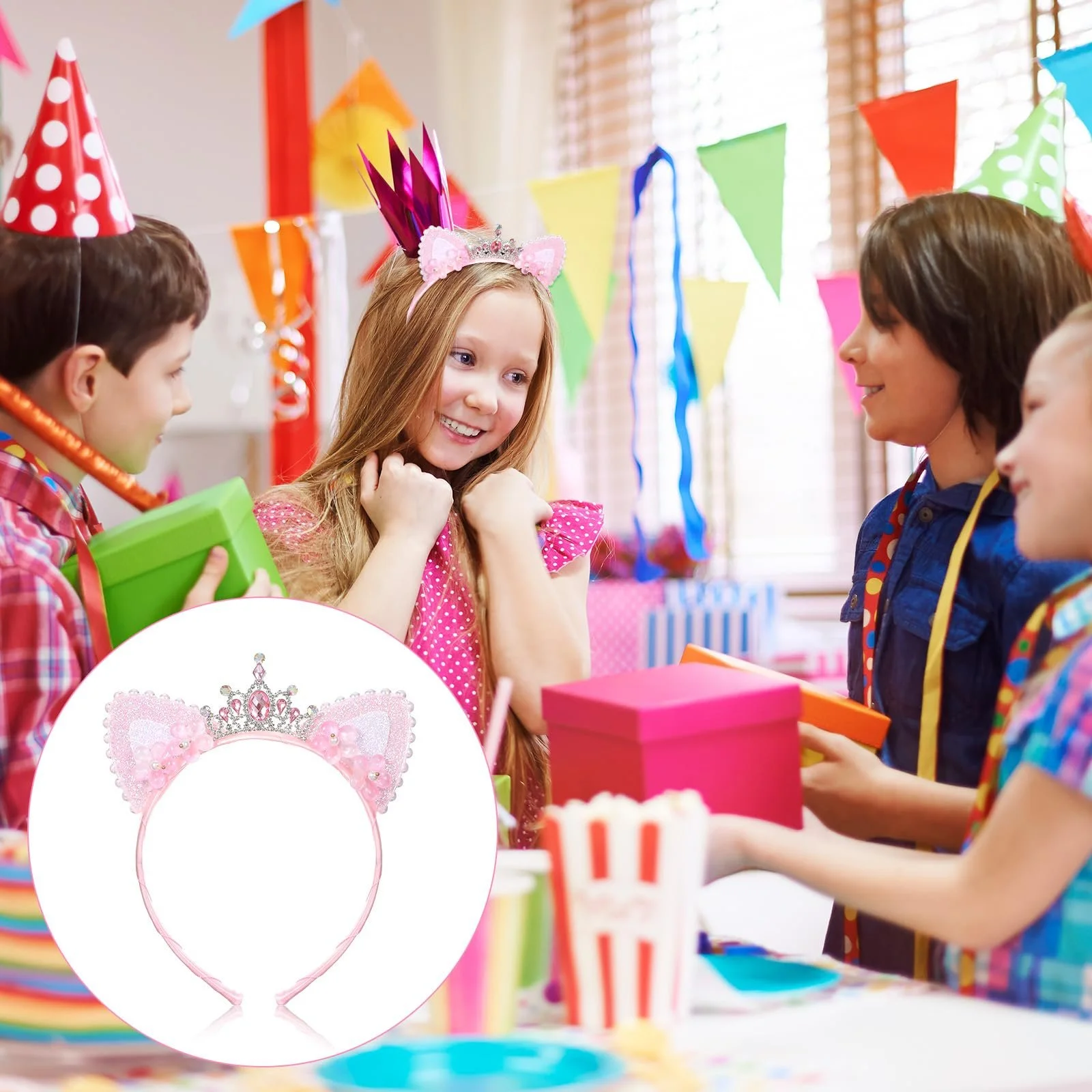 Обруч для волосся Вушка кота зі стразами для дівчат, фото №7