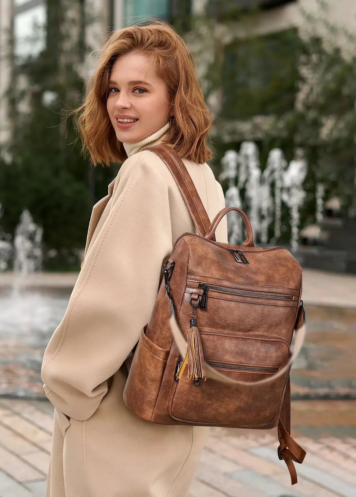 Рюкзак для ноутбука Shrrie 15.6 дюйма Leather Water Resistant Двухцветный Коричневый, фото №2 Рюкзак для ноутбука Shrrie 15.6 дюйма Leather Water Resistant Двухцветный Коричневый, фото №2