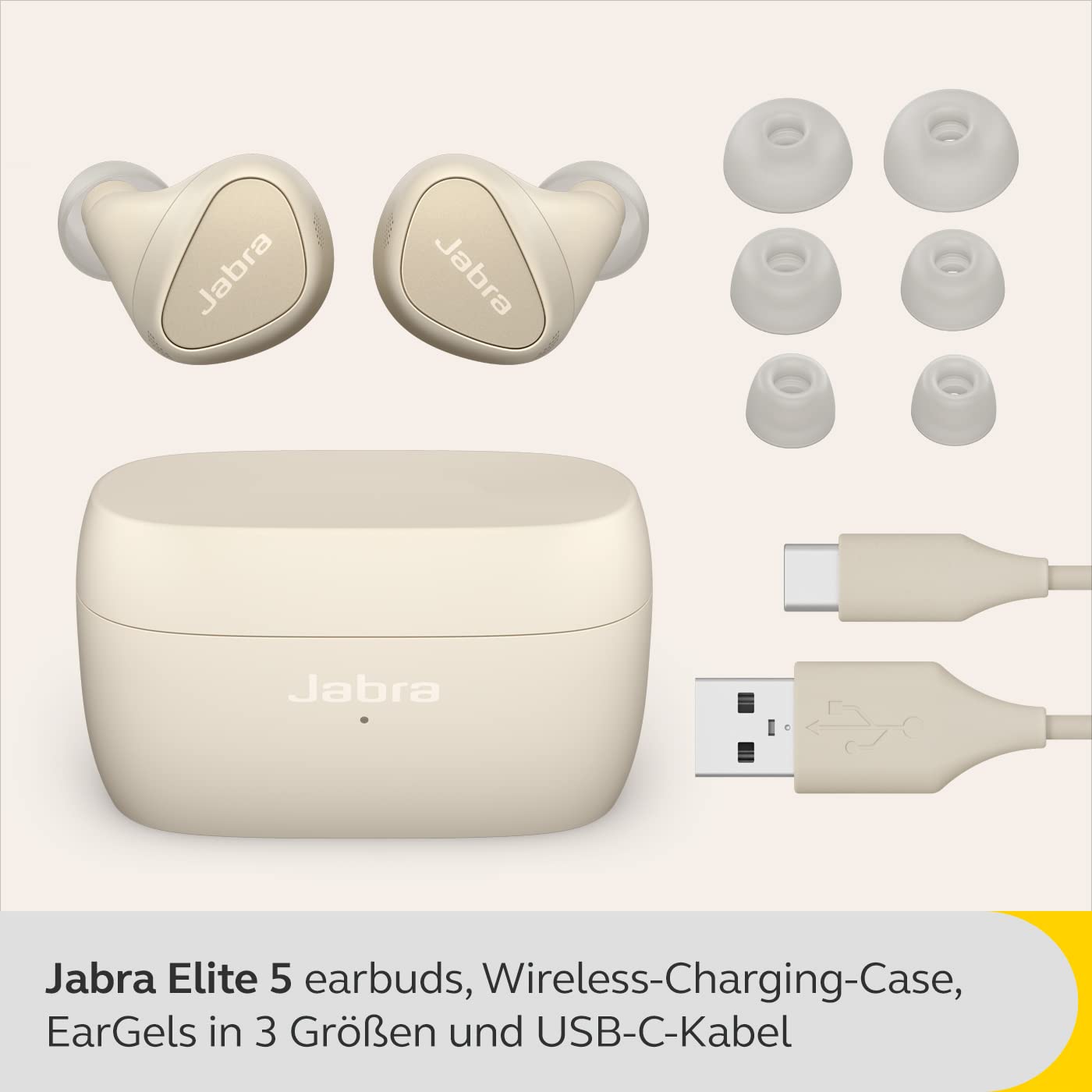 Навушники Jabra Elite 5 Внутрішньоканальні Bluetooth Шумопоглинання ANC 6 мікрофонів Золото-бежевий, фото №2