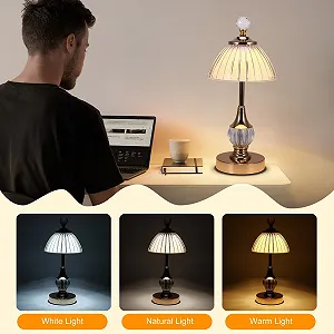 Настільна лампа ALLOMN кришталева світлодіодна акумуляторна сенсорна золота synthetic.ua - Фото 1