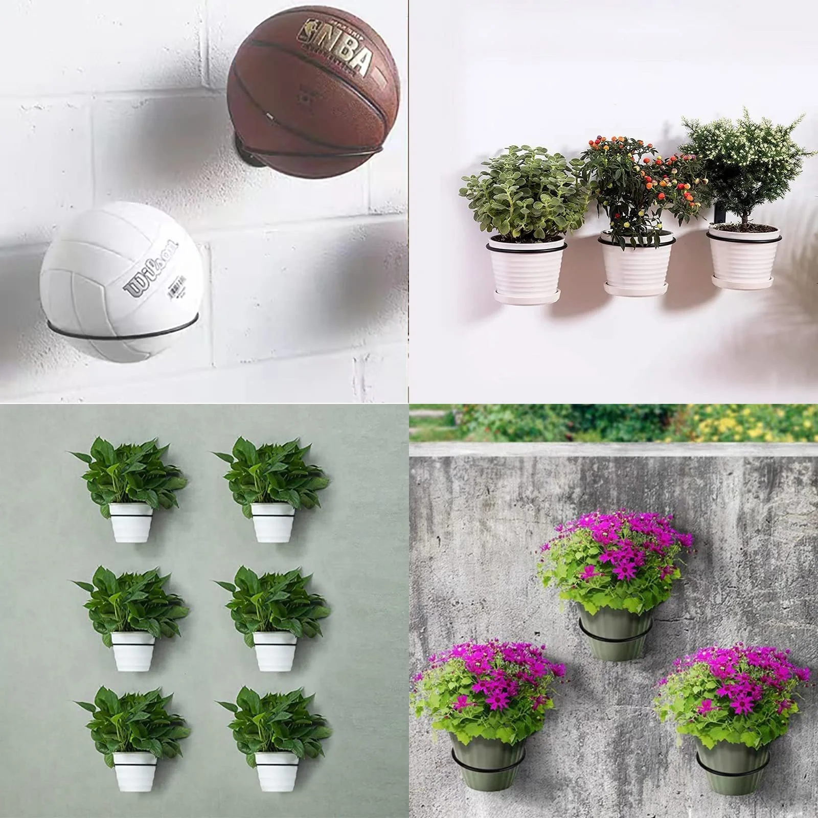 Держатель для цветочных горшков набор 2 шт. настенный кольцевой 10 см (4 дюйма) металлический Черный, фото №6