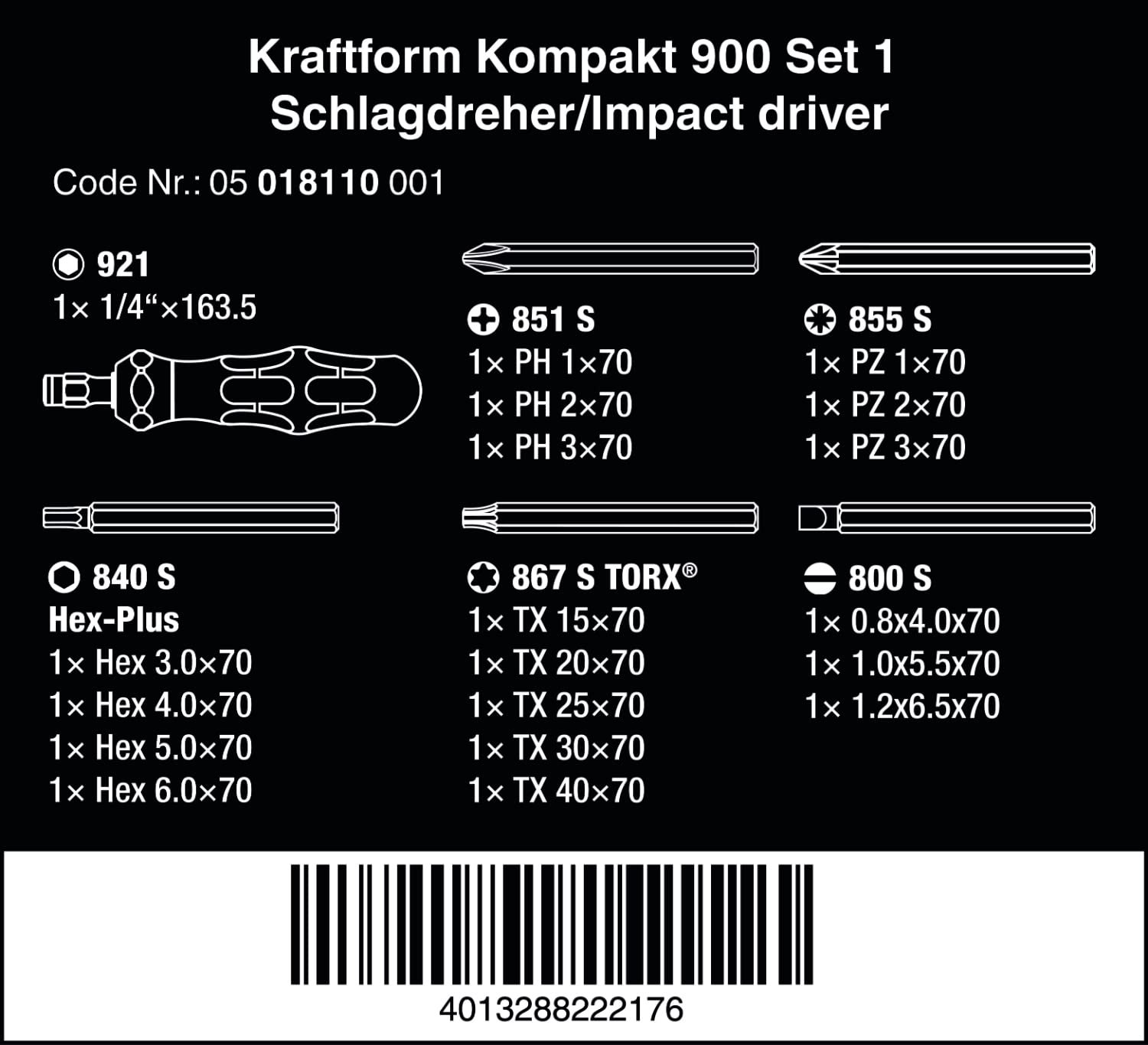 Набор отвёрток Wera Kraftform Kompakt 900 ударных 19 шт. чёрно-жёлтый, фото №2 Набор отвёрток Wera Kraftform Kompakt 900 ударных 19 шт. чёрно-жёлтый, фото №2