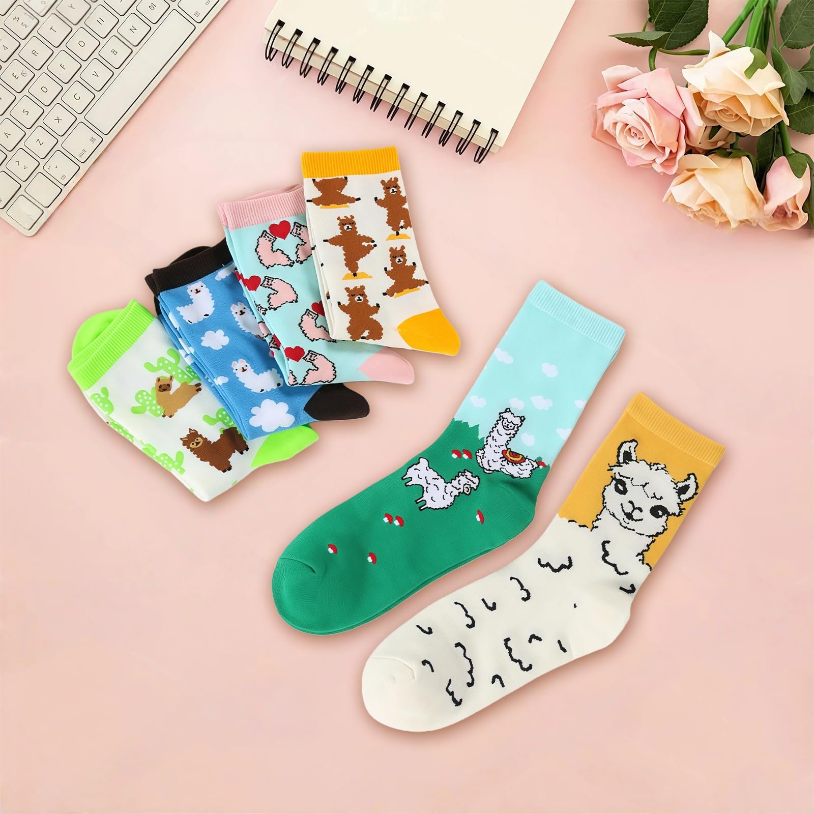 Носки с забавным мотивом альпаки (6 пар) 36-42 - Разноцветные хлопковые носки с дизайном животных, удобные повседневные носки, мягкий подарок для женщин и девушек, фото №4