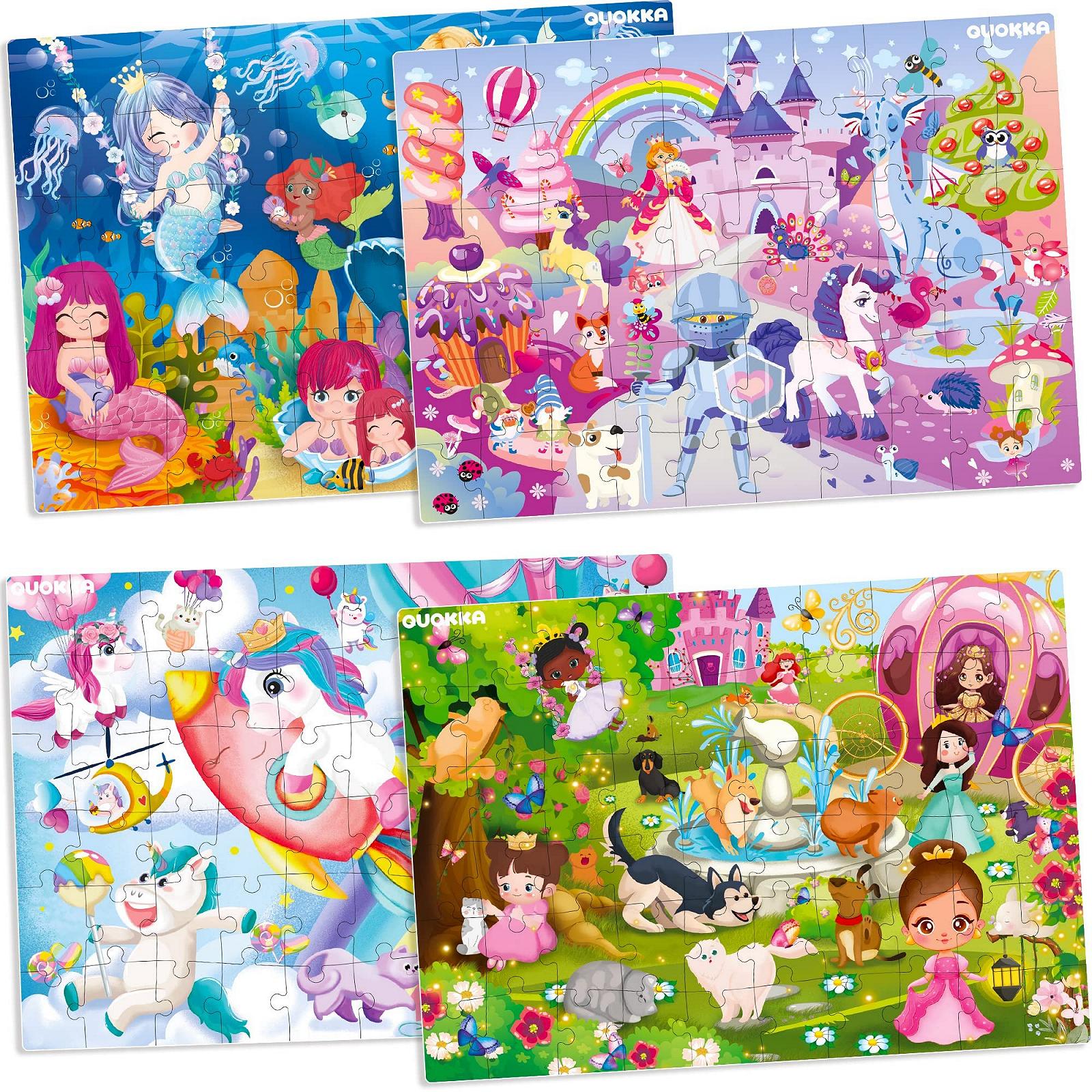 Рамочный пазл QUOKKA 4 x 60 элементов Принцесса Единорог Русалка Животные, фото №7