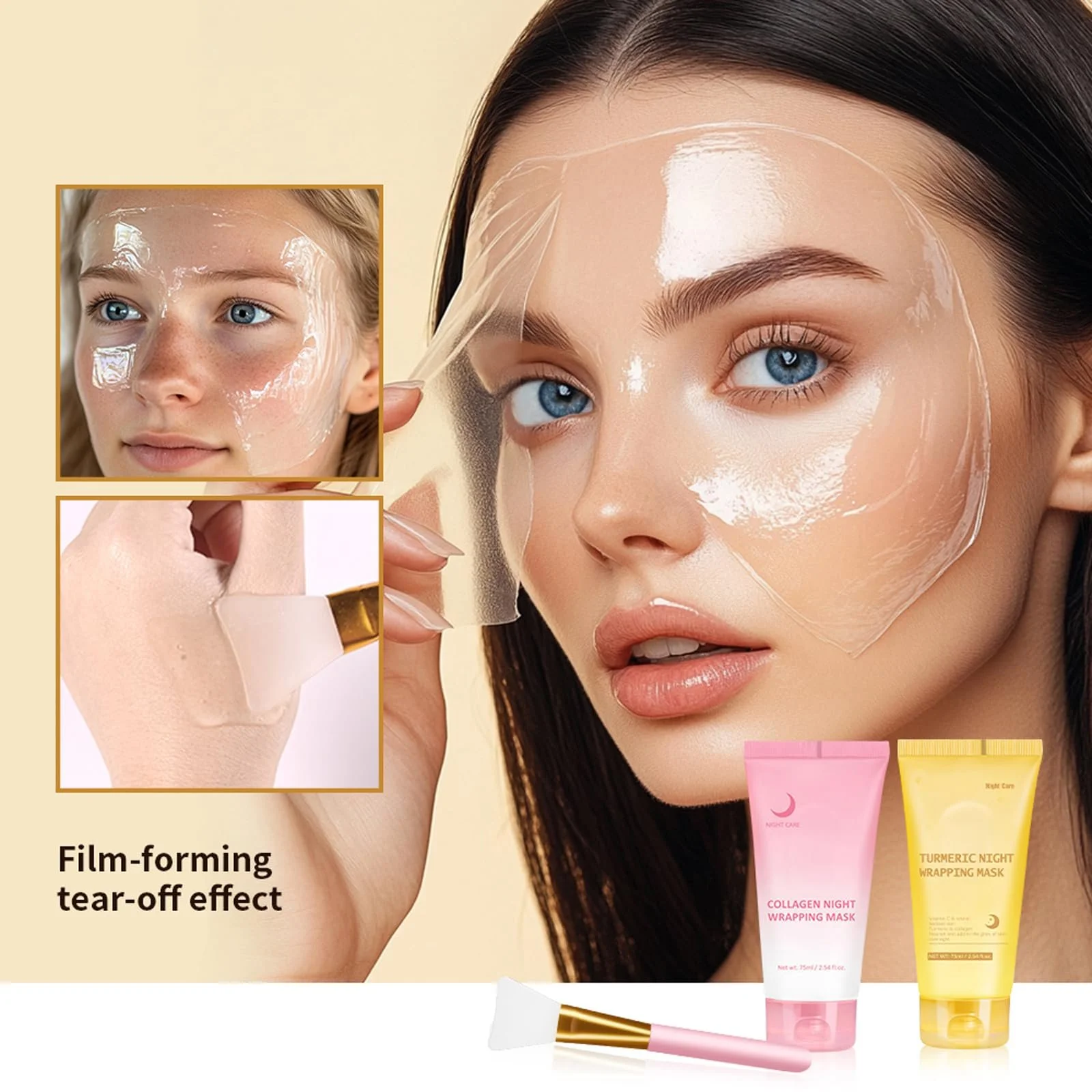 Маска для обличчя Нічна з ефектом сяйва та набір пензлів, фото №3