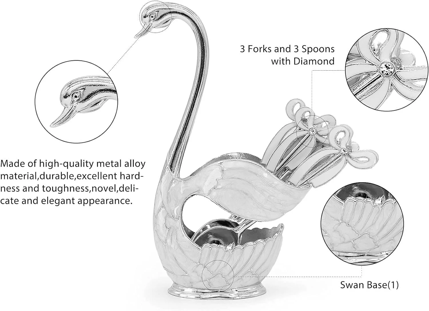 Ложка для кави з підставкою у формі лебедя набір 6 шт. Сріблястий (3 ложки, 3 виделки), фото №7