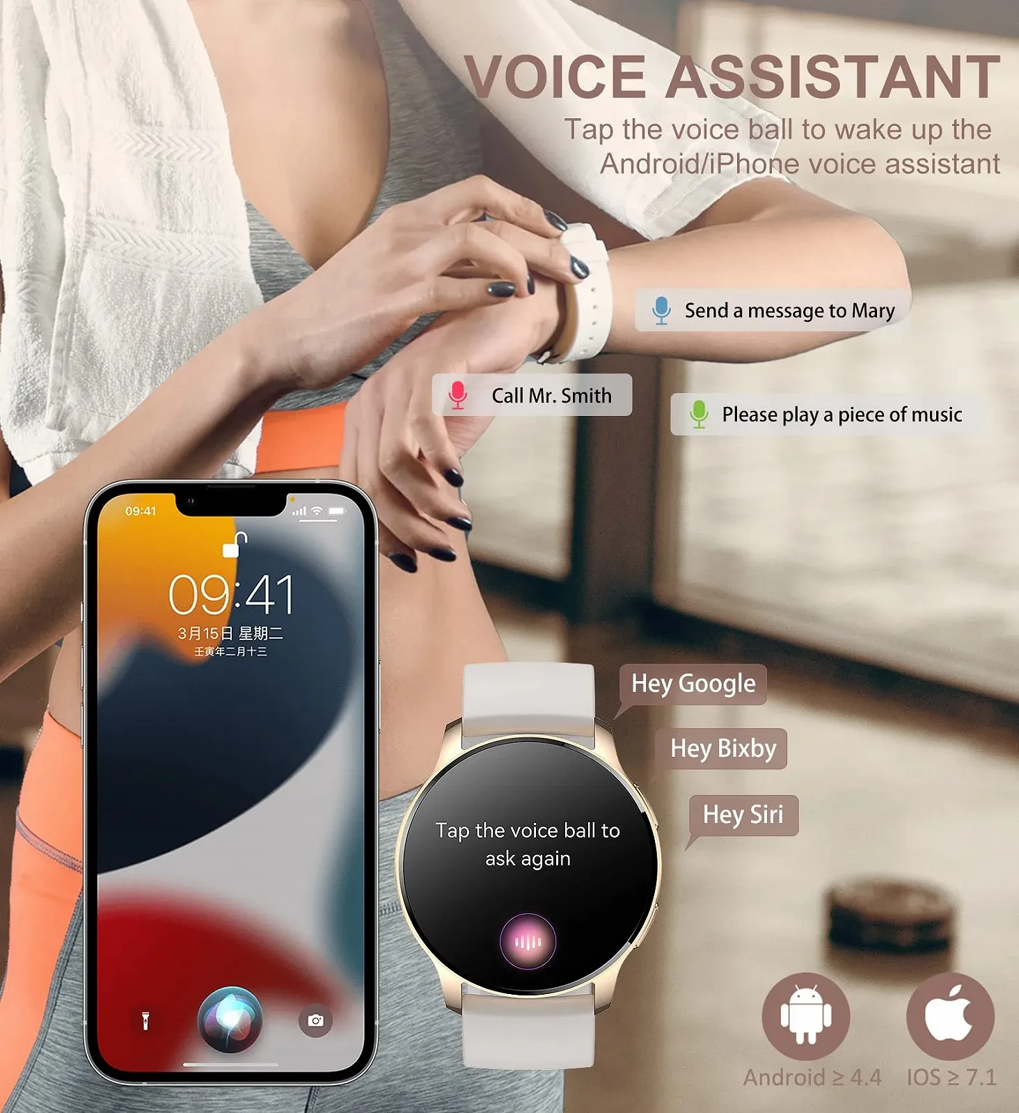 Смартгодинник Iaret Жіночий, 1.32 дюймовий сенсорний екран, водонепроникний спортивний годинник, крокомір з функцією телефону, серцевий ритм, SpO2, монітор сну, фото №4