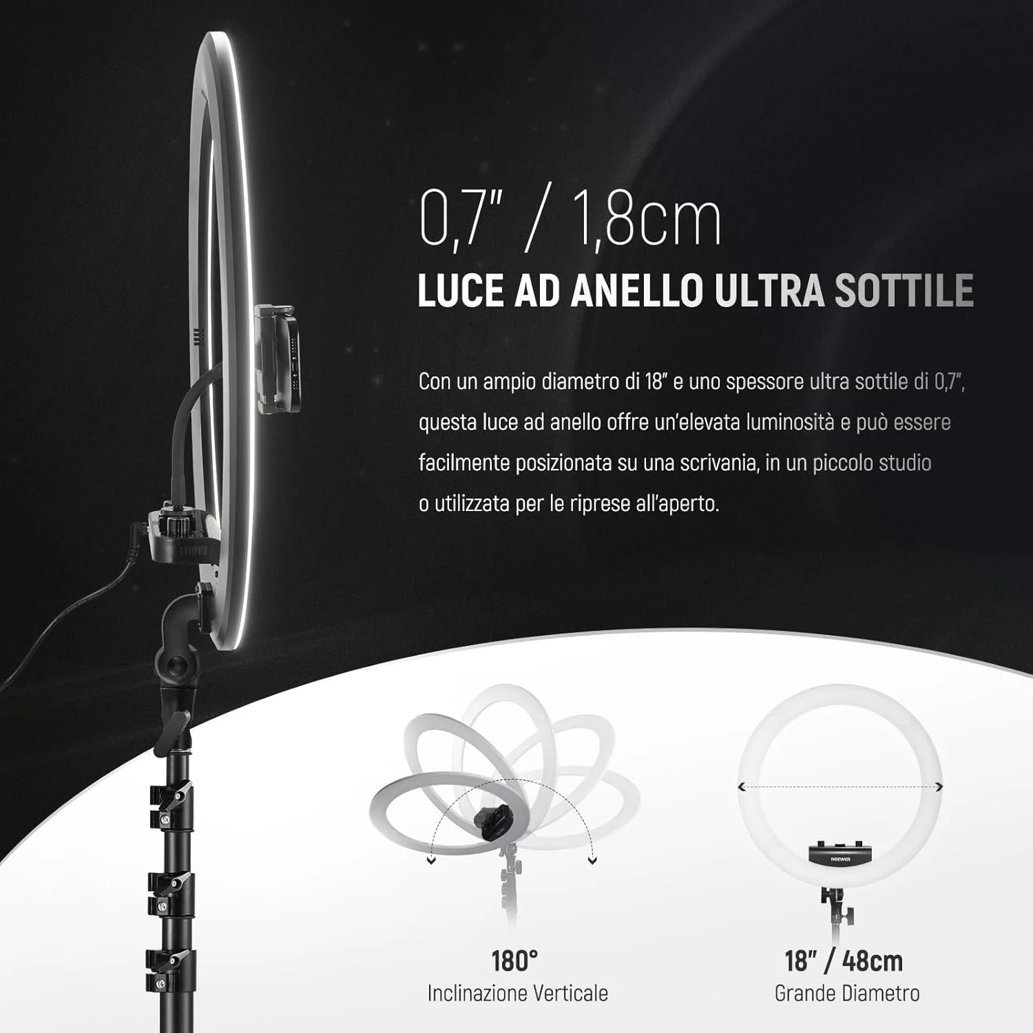 Кольцевая лампа NEEWER RP18B Pro Black Черная, фото №2 Кольцевая лампа NEEWER RP18B Pro Black Черная, фото №2