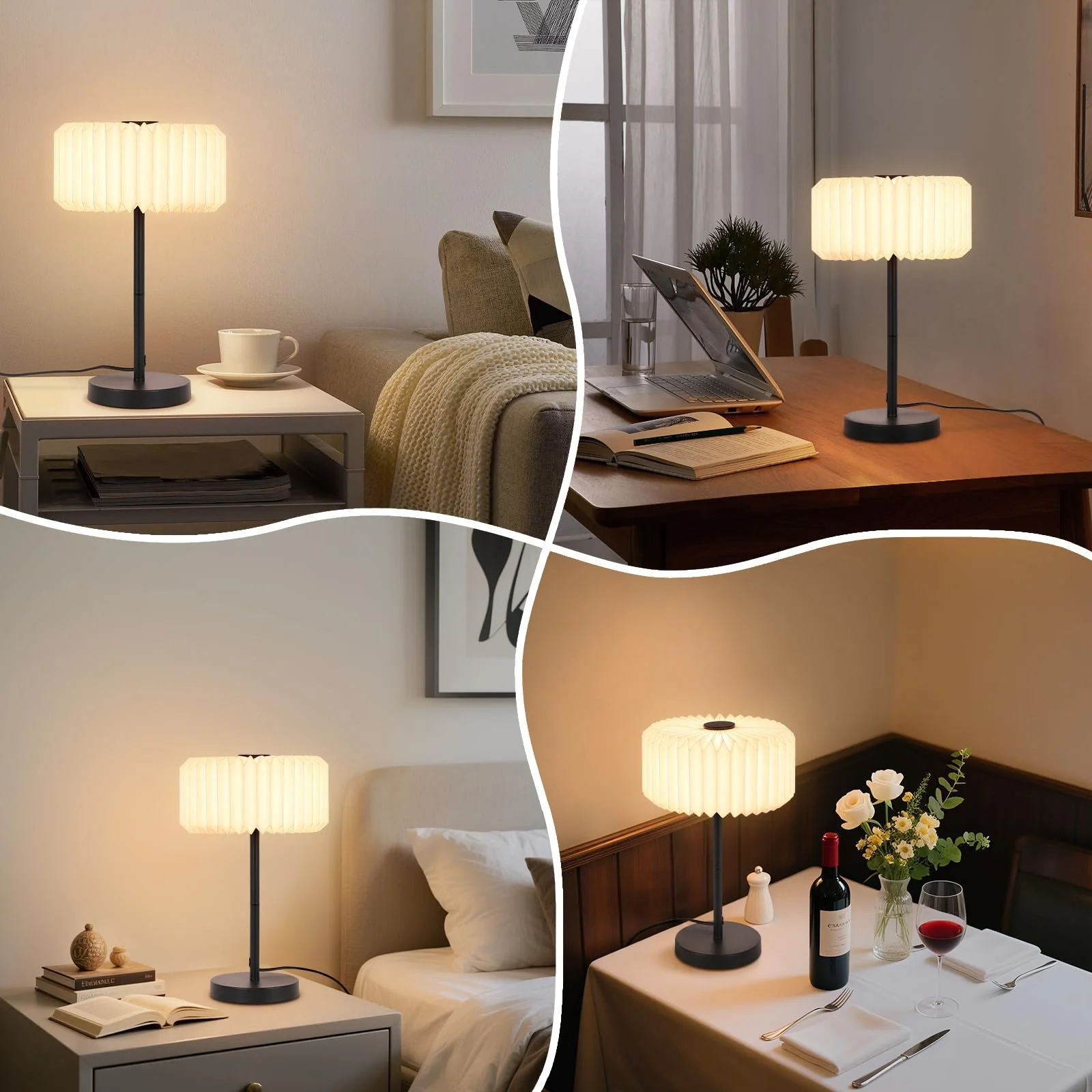 Настільна лампа ZMH Bedside Lamp приліжкова з кабелем паперовий абажур дизайн оригамі (без лампочки), фото №2