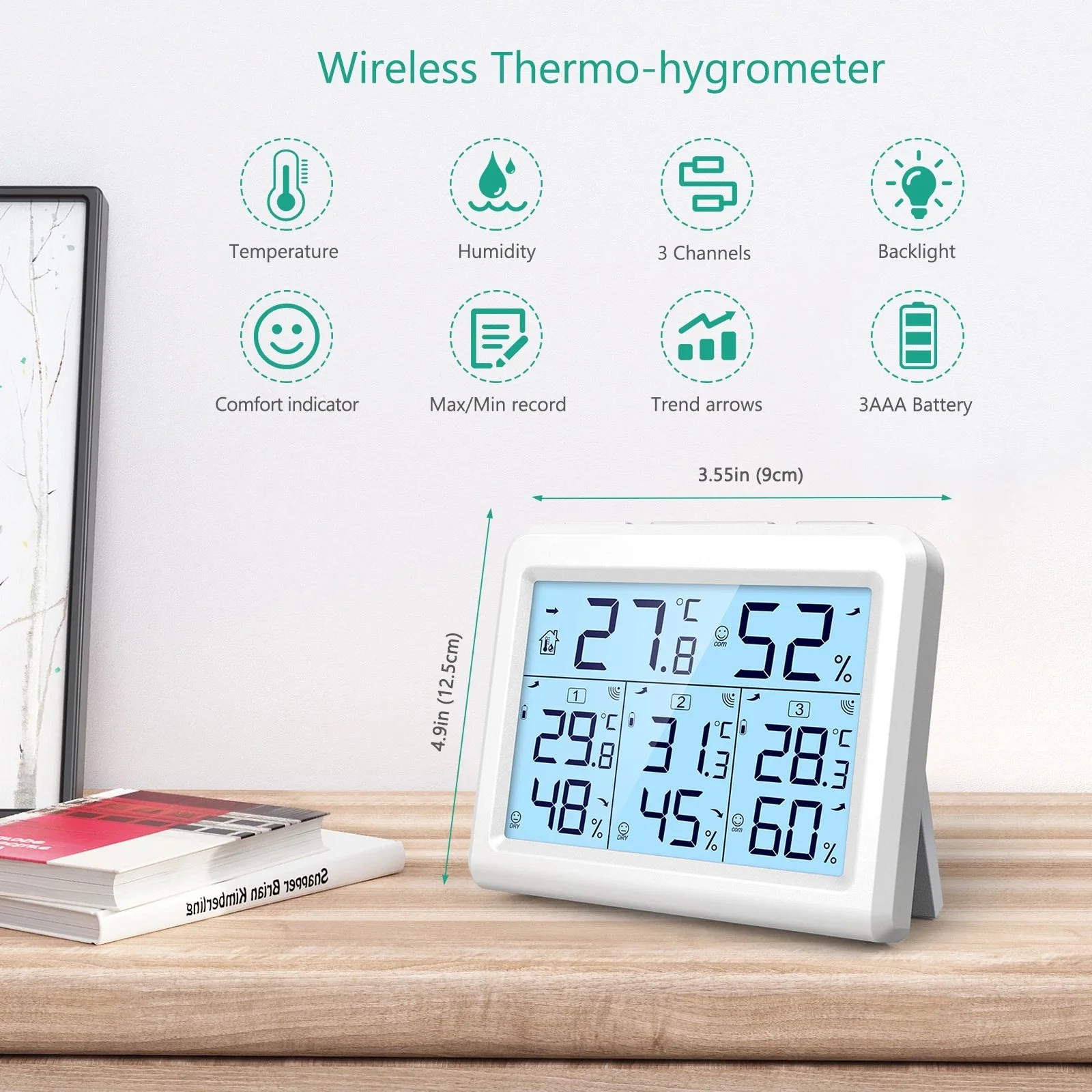 Бездротовий термометр/гігрометр ORIA, монітор температури та вологості з 3 зовнішніми датчиками, фото №3 Бездротовий термометр/гігрометр ORIA, монітор температури та вологості з 3 зовнішніми датчиками, фото №3