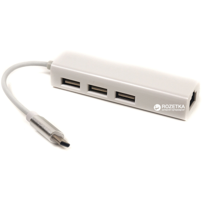 Концентратор USB 3.1 Type-C to 3 port 2.0 Ethernet PowerPlant CA910397, фото №1 Концентратор USB 3.1 Type-C to 3 port 2.0 Ethernet PowerPlant CA910397, фото №1