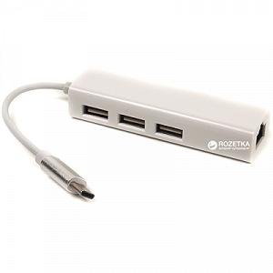 Концентратор USB 3.1 Type-C to 3 port 2.0 Ethernet PowerPlant CA910397 - Фото 1
