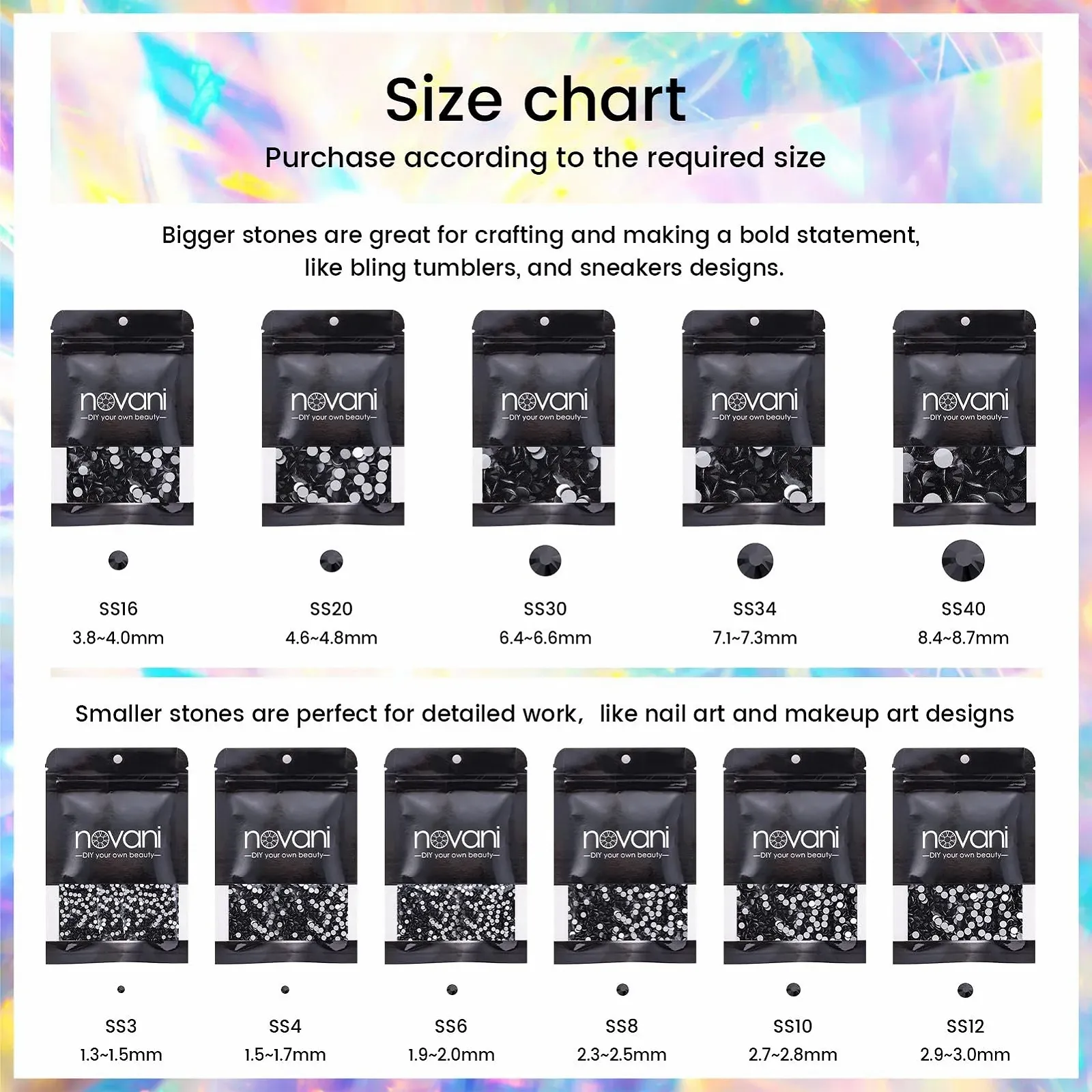 Стрази Скло Novani SS20 Плоска Задня Частина SS20 Чорний, фото №5