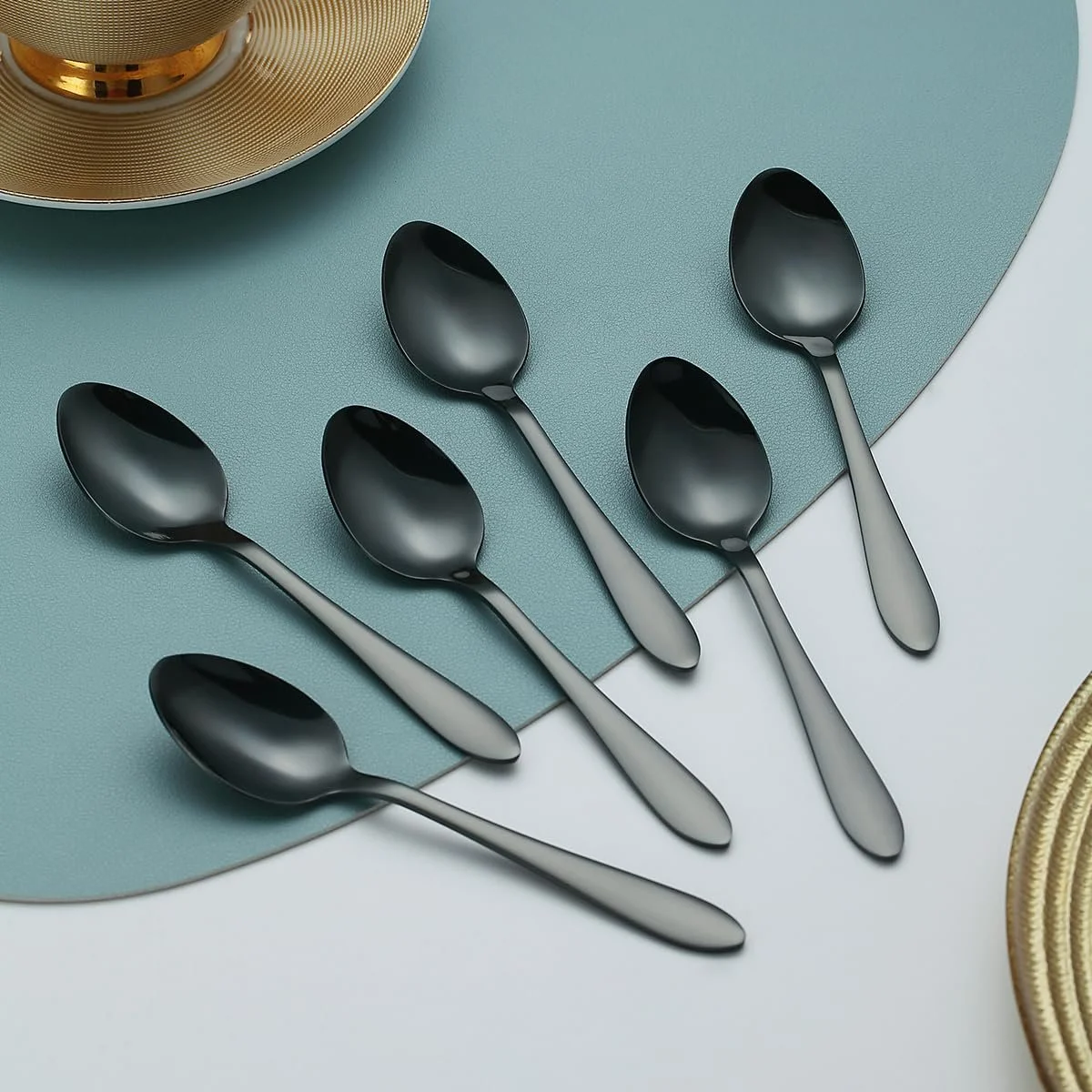 Ложка чайна Kyraton Чорний, набір 12 шт, 14 см, з нержавіючої сталі з чорним титановим покриттям, фото №7