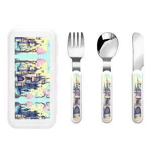 Набір дитячих столових приборів з трьох предметів Fairytale Castle з малюнком - Фото 1