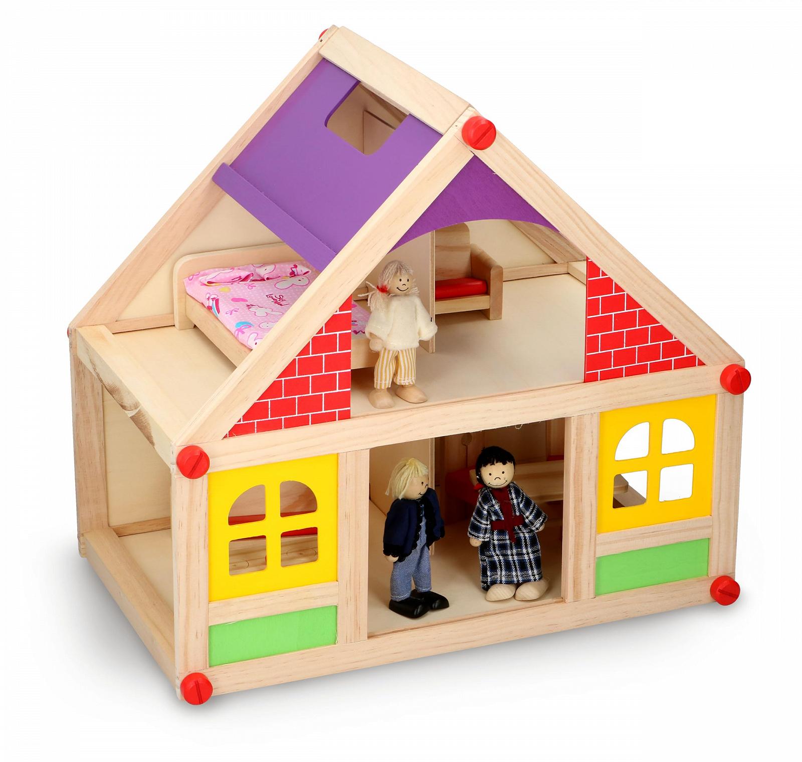 Ігровий будинок для ляльок 40 x 35 см з фігурками та меблями з натурального дерева, фото №1