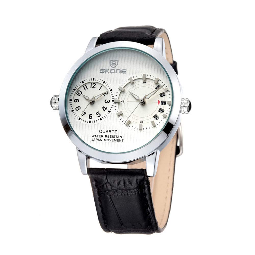 Часы Fenkoo Мужской Бизнес Стиль Двойные Временные Зоны Кожаный Ремешок Кварцевые, фото №1