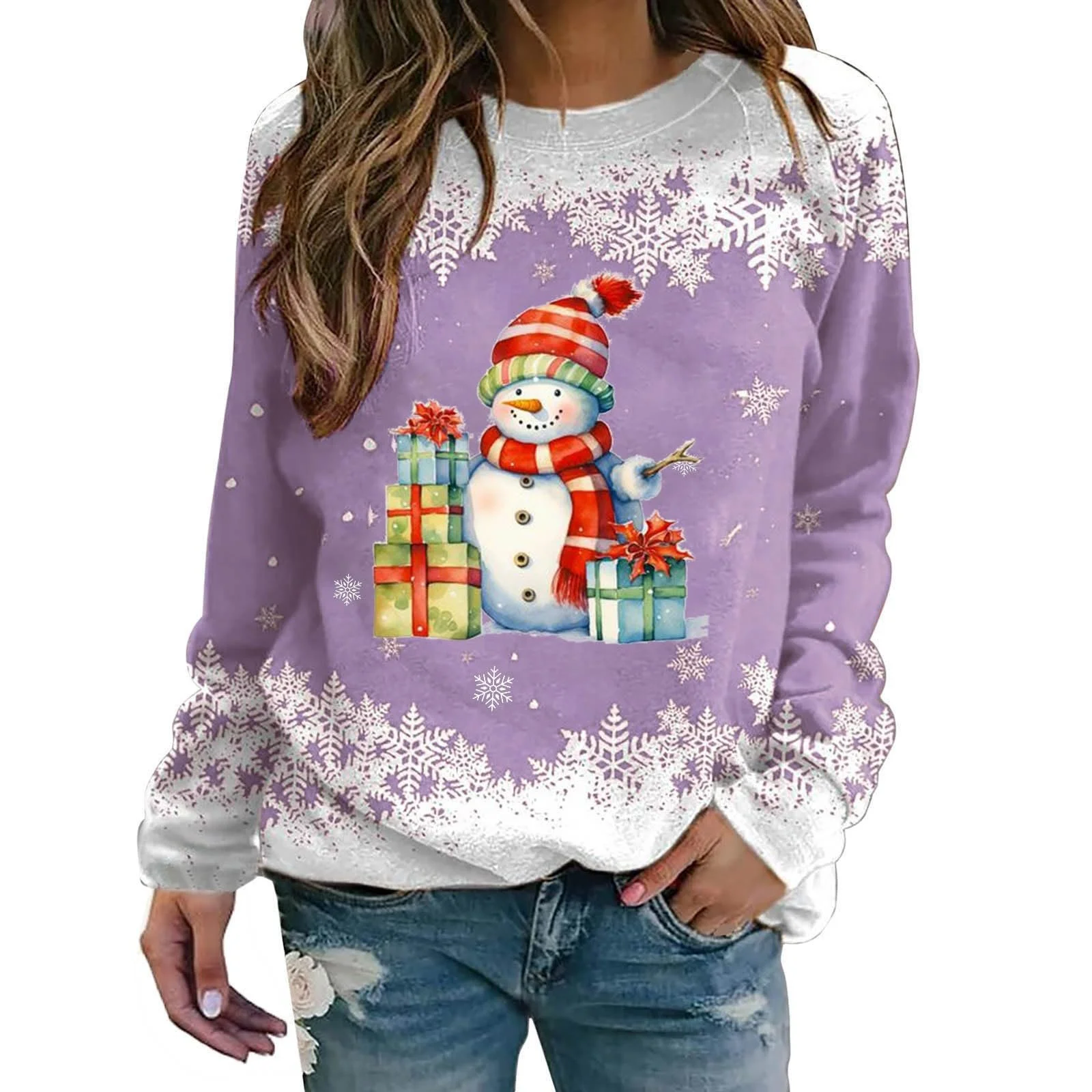 Женский Пуловер L": модный верх, осень/зима, однотонный, круглый вырез горловины, свободный крой, длинный рукав, рождественский принт, худи, топ, открывающий живот, фото №1 Женский Пуловер L": модный верх, осень/зима, однотонный, круглый вырез горловины, свободный крой, длинный рукав, рождественский принт, худи, топ, открывающий живот, фото №1