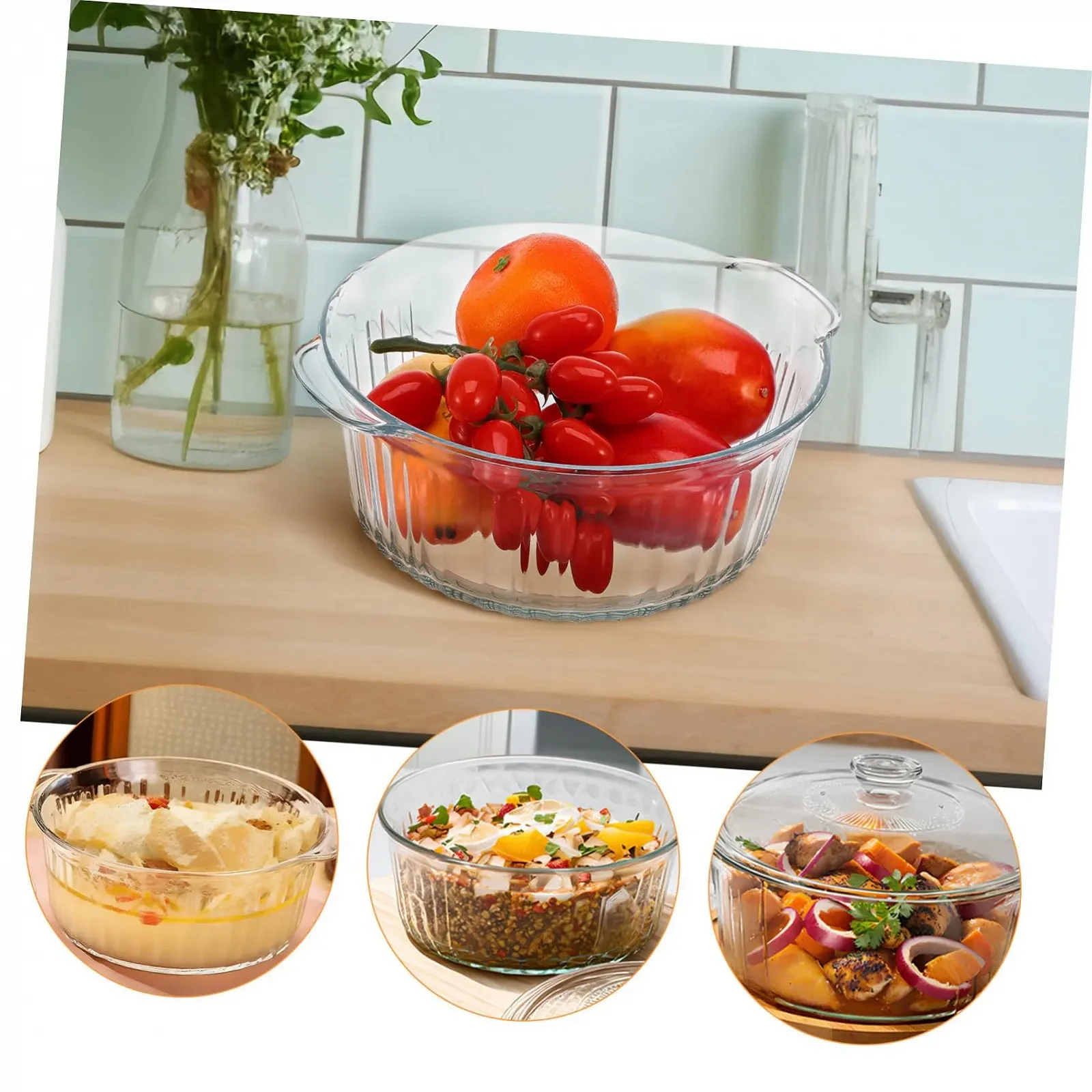 Форма для запекания SOIMISS круглая с крышкой боросиликатное стекло термостойкая прозрачная, фото №8