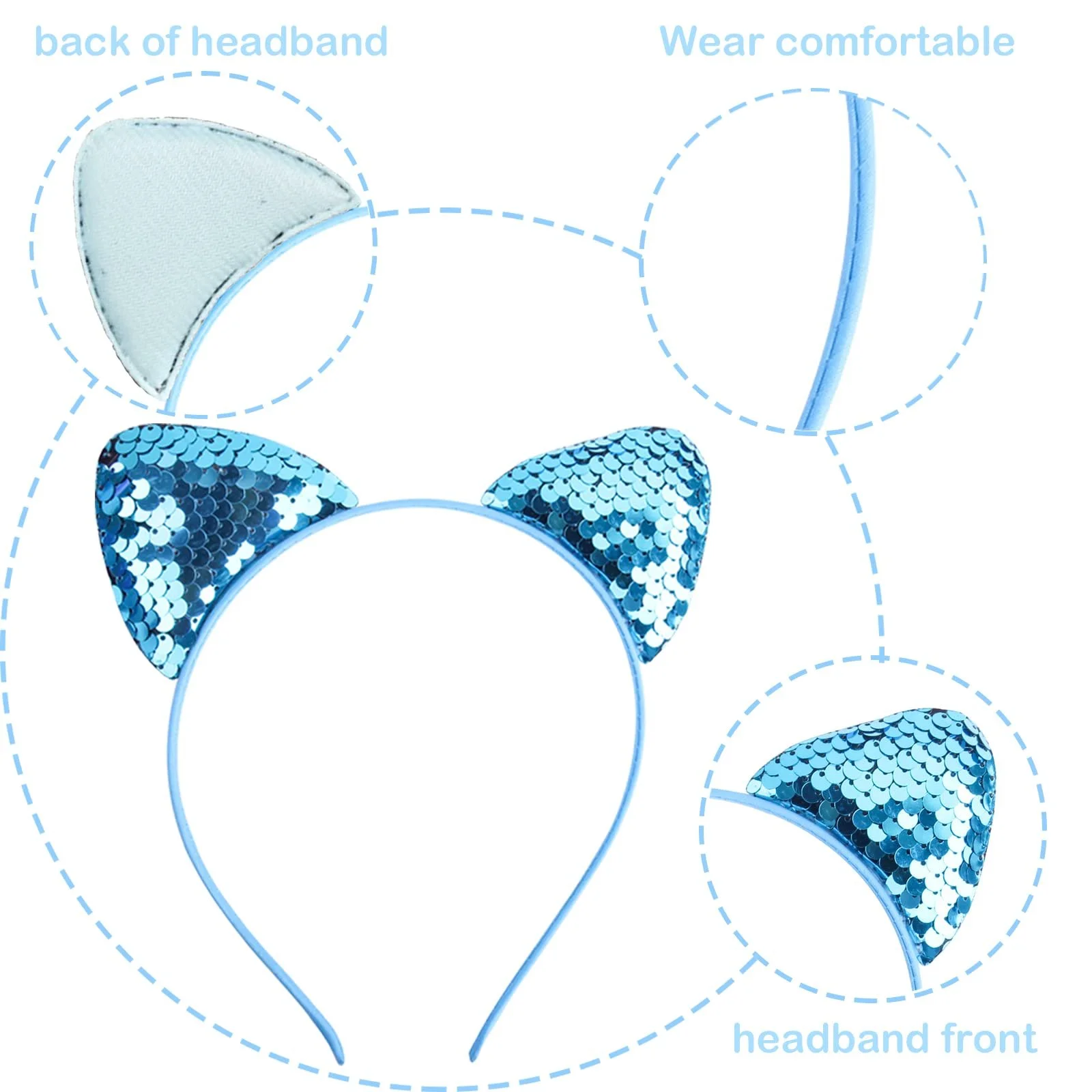 Обруч Вушка кота з блискітками, Набір з 8 штук, фото №6 Обруч Вушка кота з блискітками, Набір з 8 штук, фото №6