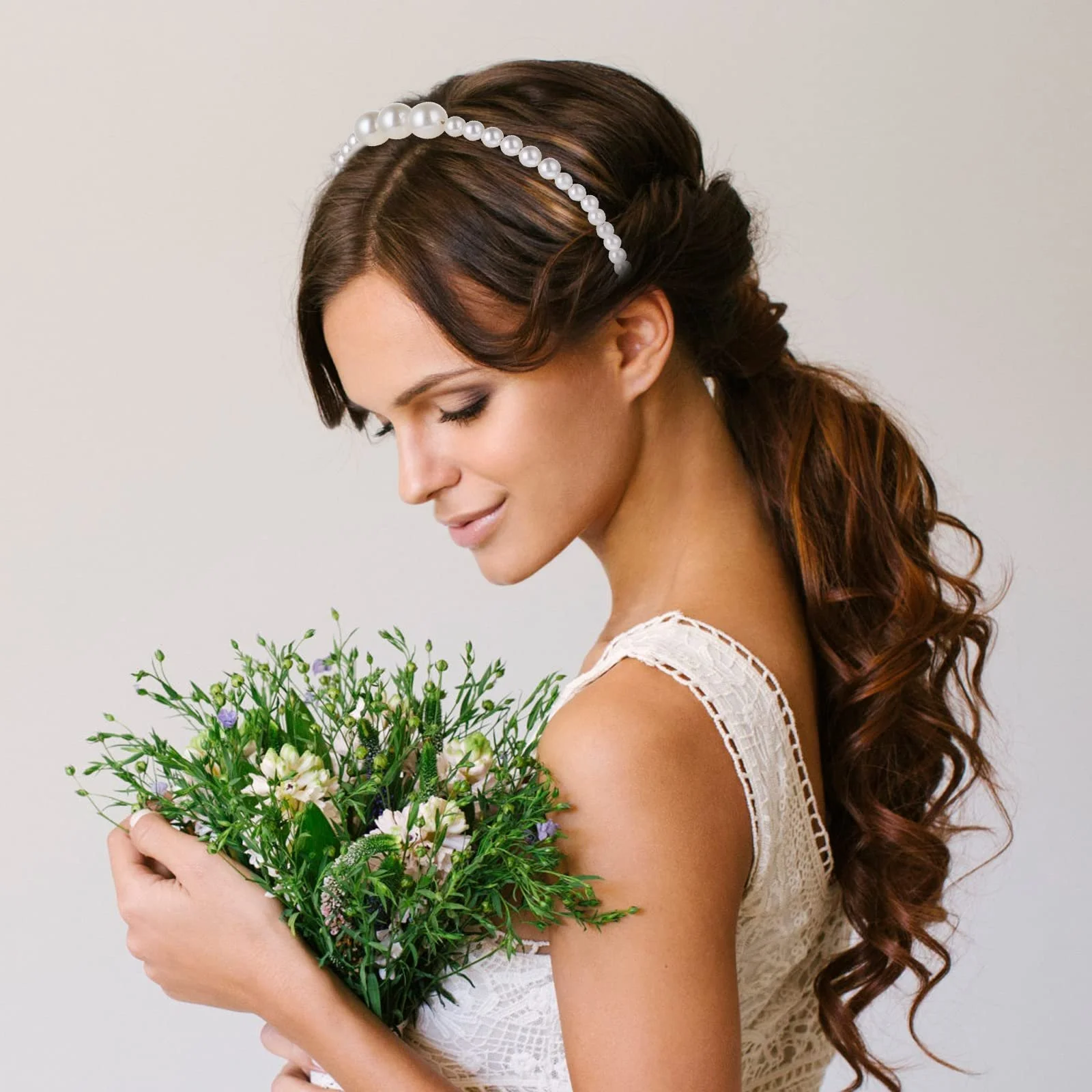 Набір обручів на голову з перлинами 2 шт, фото №7