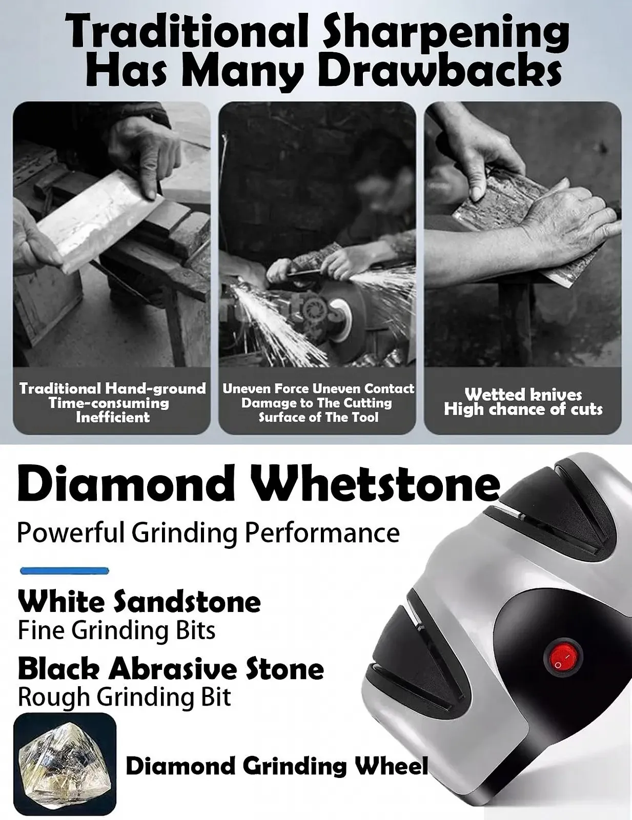 Точило для ножів електрична двохетапна з алмазними кругами 220 В EU, фото №2 Точило для ножів електрична двохетапна з алмазними кругами 220 В EU, фото №2