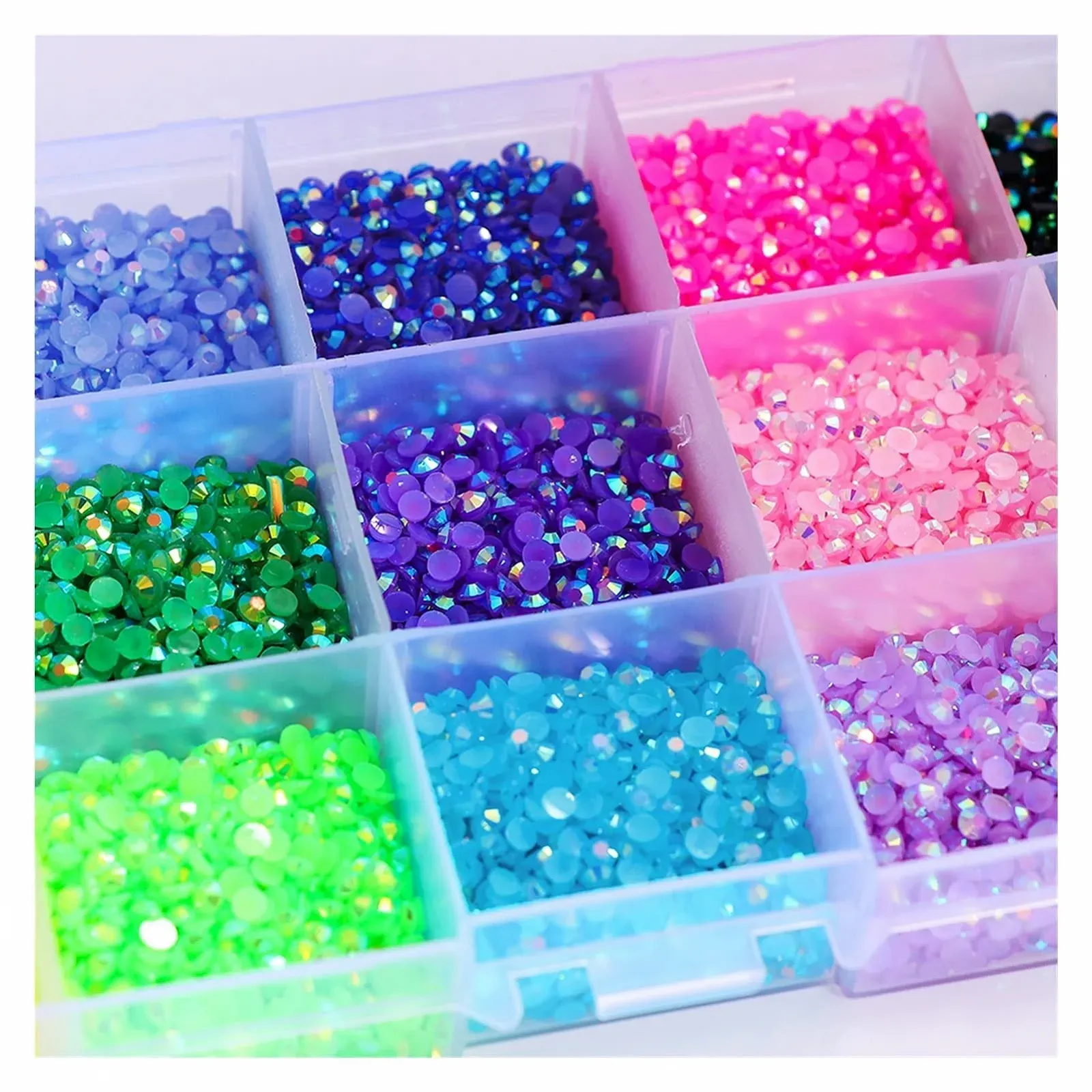 Стрази для нігтів Jelly yaoqijie 3 мм, 15000 шт, смола, плоска задня сторона, різнокольорові блискітки, аксесуари, 3D (Колір: Set4 3 мм 15000 шт), фото №3