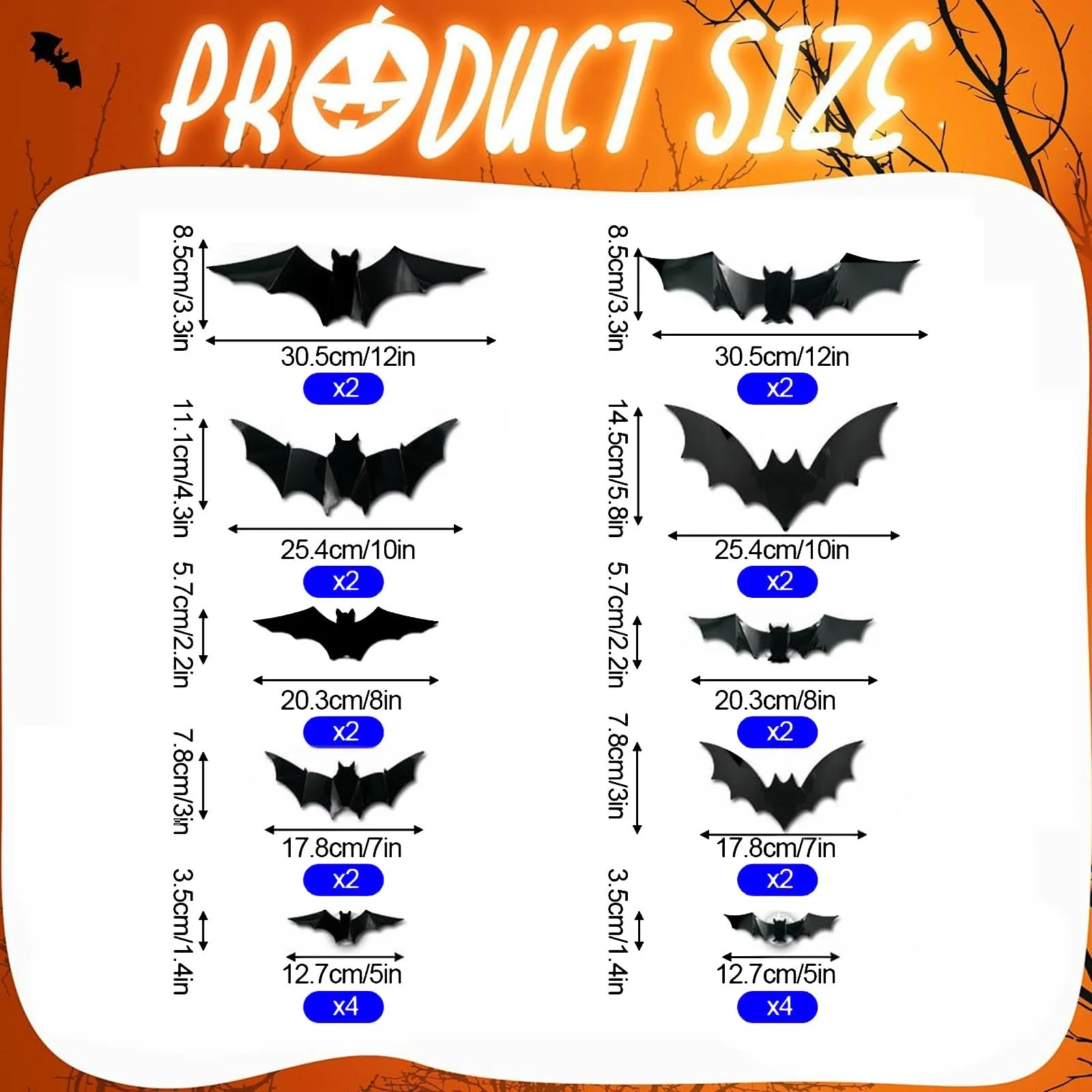 Набір наклейок на стіну Halloween Bats 3D LED 24 Pack Purple, фото №2 Набір наклейок на стіну Halloween Bats 3D LED 24 Pack Purple, фото №2