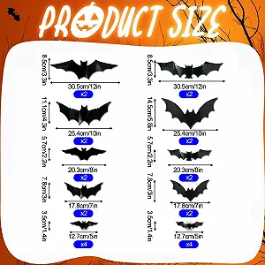 Набір наклейок на стіну Halloween Bats 3D LED 24 Pack Purple synthetic.ua - Фото 1