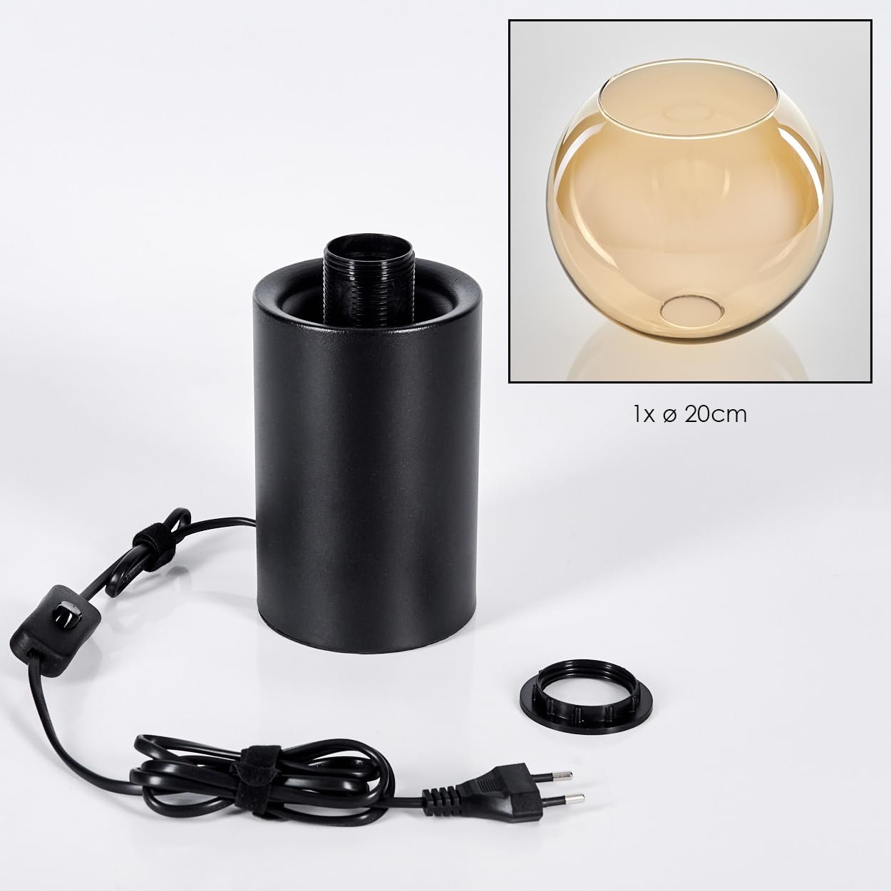 Настільна лампа HOFSTEIN Koyoto метал / скло 20 см E27 Чорний/Бурштиновий, фото №6