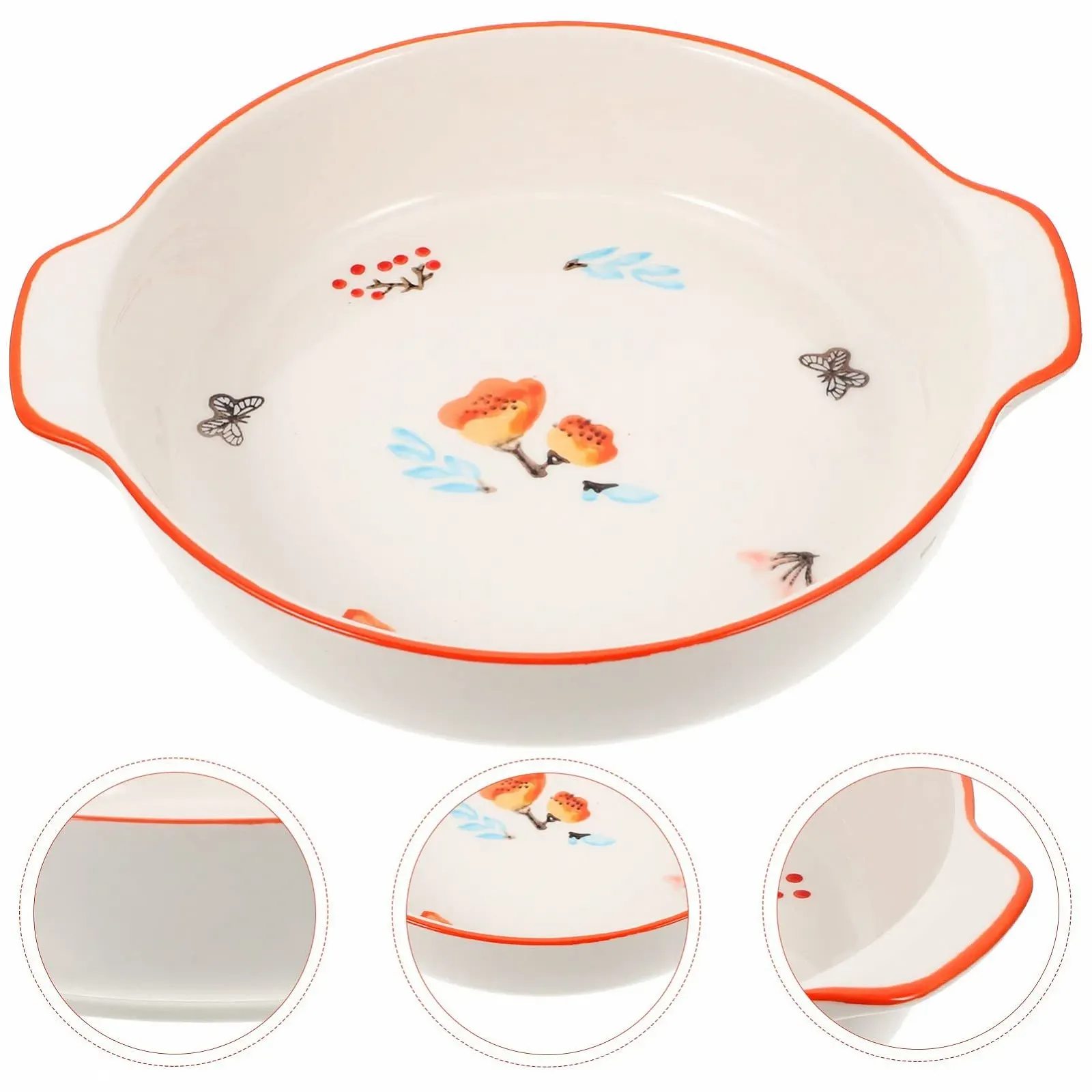 Форма для запікання керамічна кругла з ручками з візерунком, фото №2 Форма для запікання керамічна кругла з ручками з візерунком, фото №2