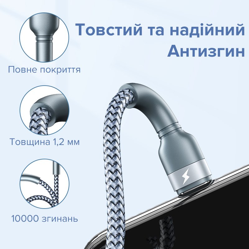 Дата кабель для заряджання REMAX RC-124a USB 2.0 — Type-C 2.4A (1м) Срібний, фото №4