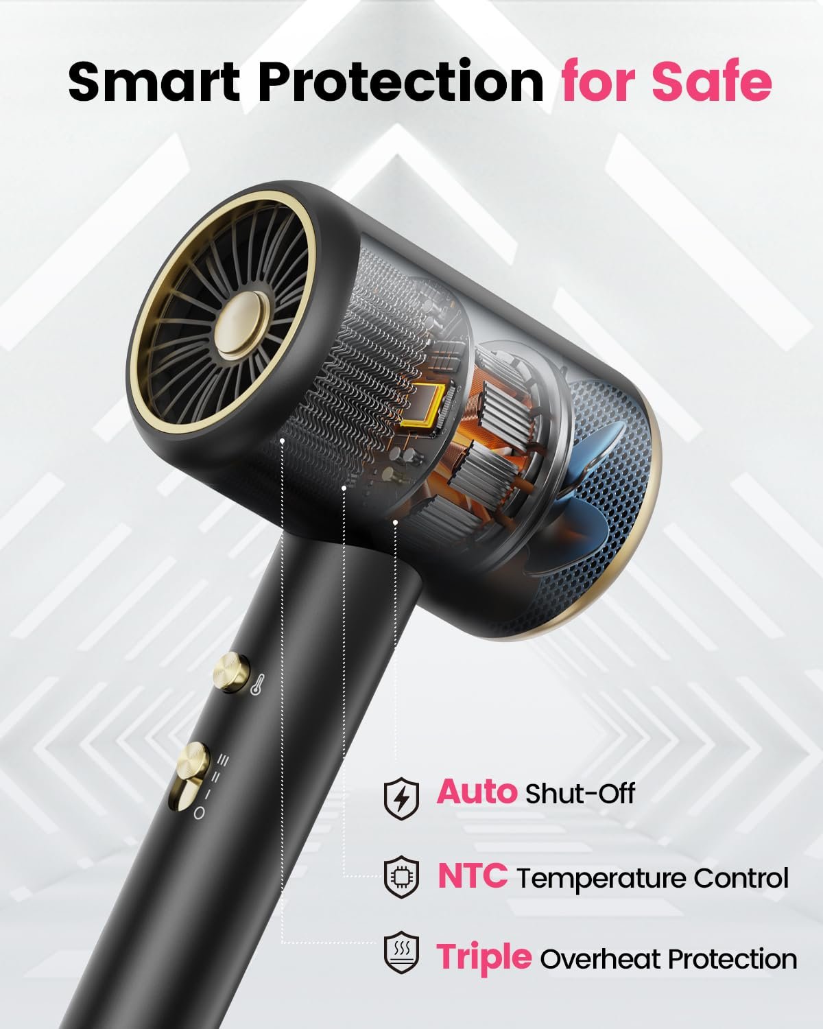 Фен Dekuri Professional Ionic, 2 скорости, 3 режима нагрева, с диффузором и концентратором, ультралегкий, черный, фото №5